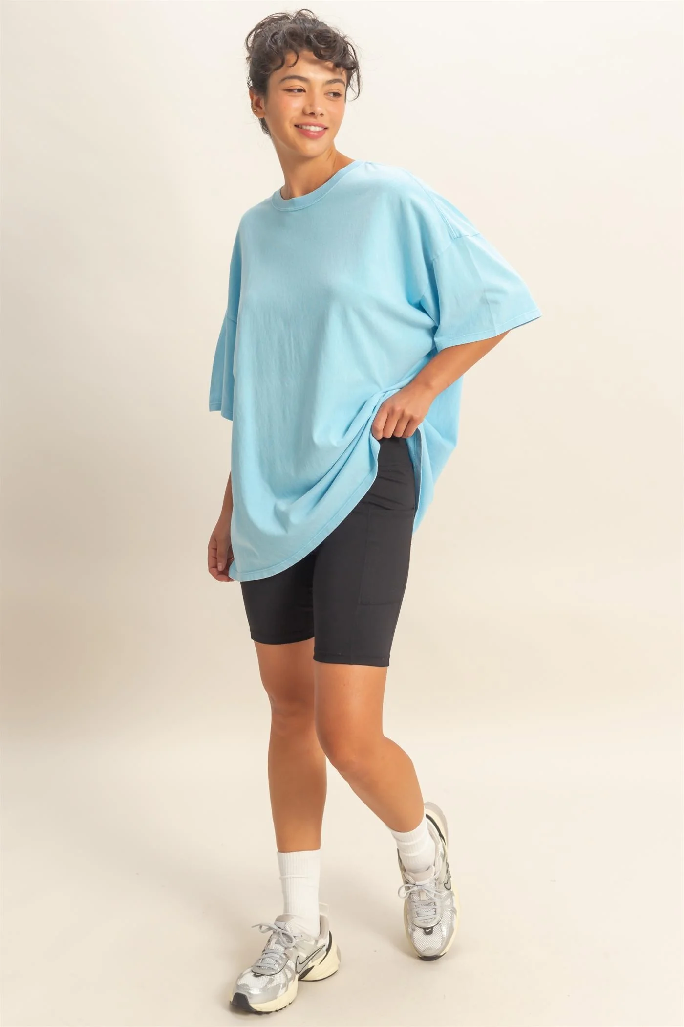 Light Blue Oversized Mineral Wash T-Shirt - Image 4