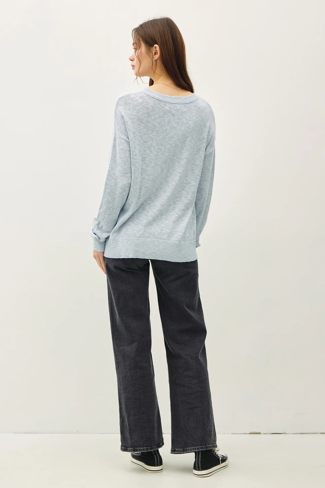 Light Blue Oversized Slub Knit Sweater - Image 4