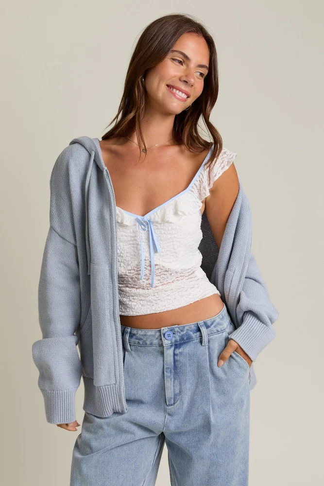 Light Blue Oversized Sweater Knit Hoodie - Image 2