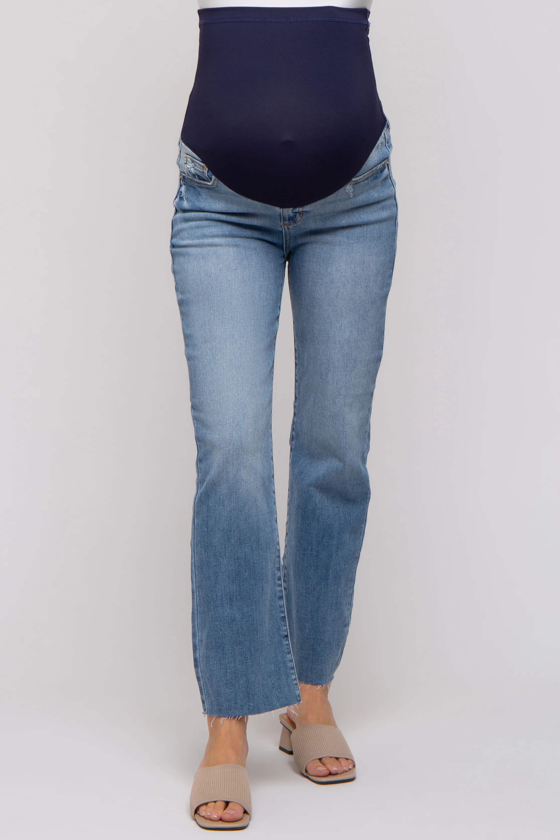 Light Blue Raw Hem Straight Maternity Jeans - Image 4