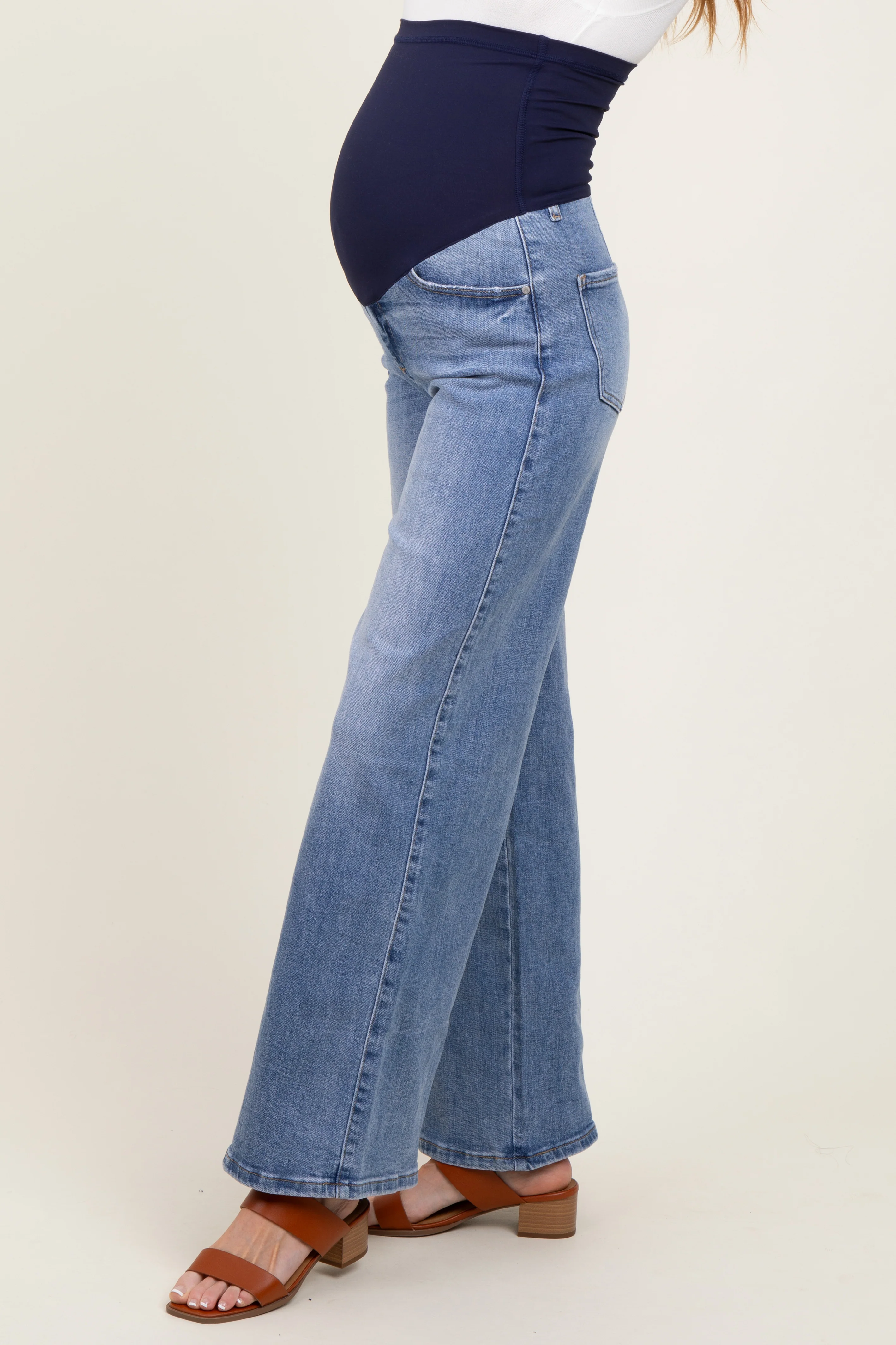 Light Blue Relaxed Wide Leg Maternity Jeans - Image 4