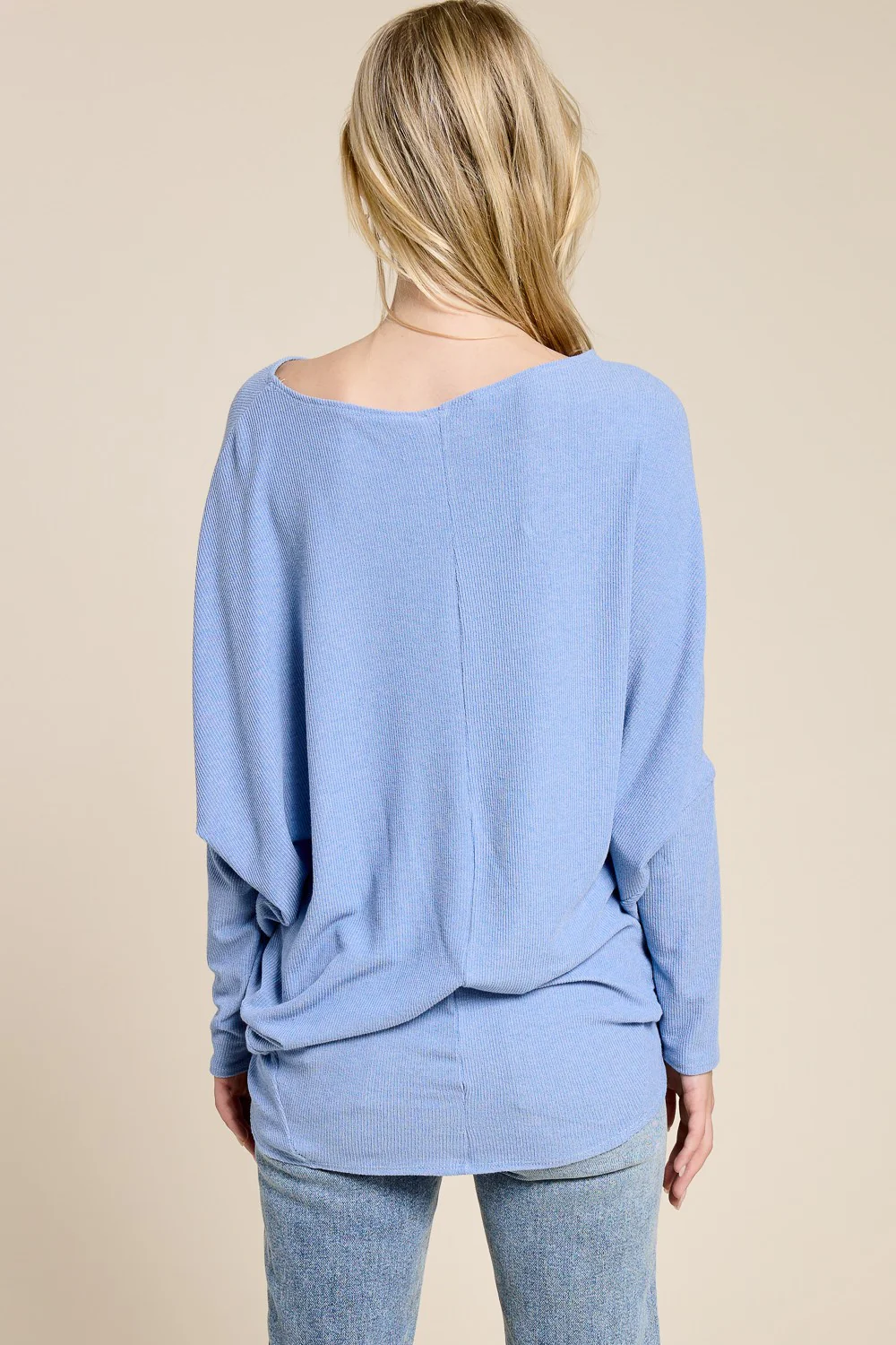 Light Blue Ribbed Dolman Top - Image 3