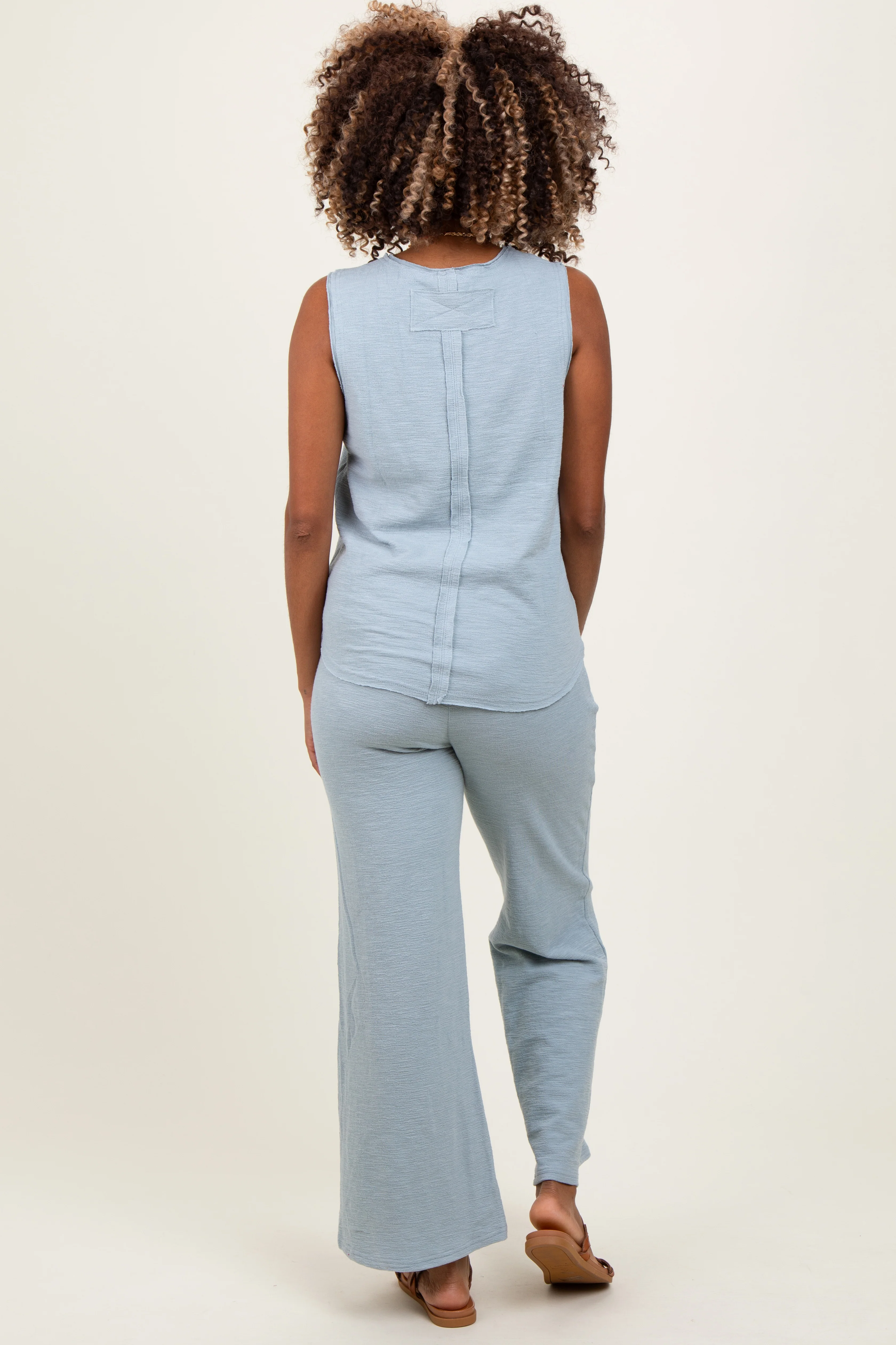 Light Blue Slub Knit Maternity Pants Set - Image 4