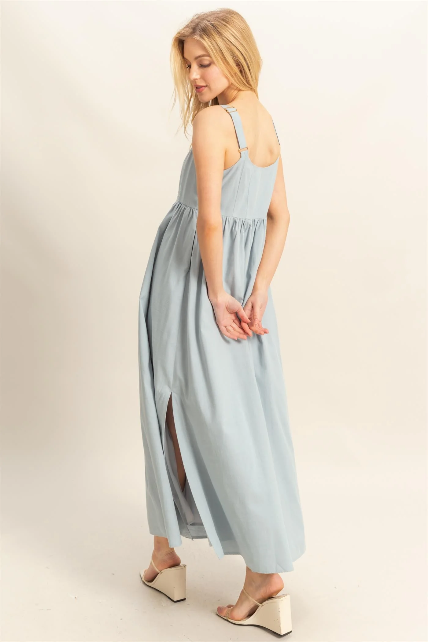 Light Blue Square Neck Fit And Flare Midi Dress - Image 3