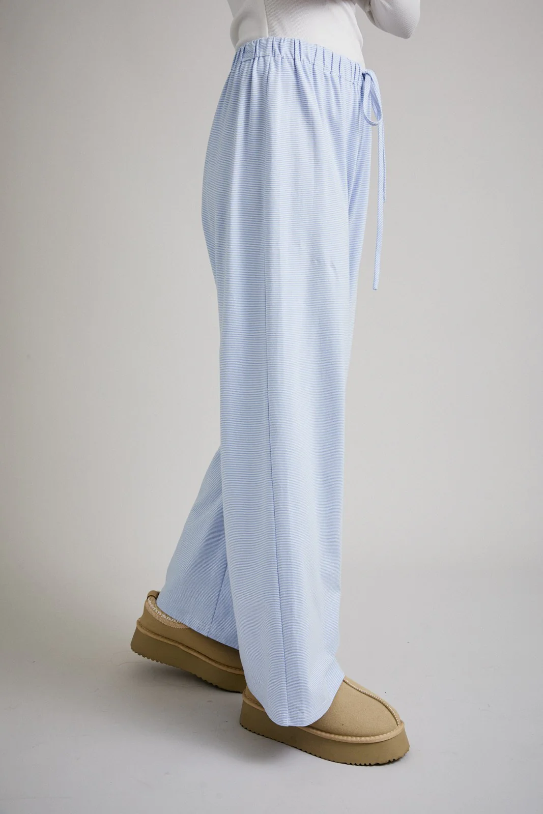 Light Blue Striped Front Tie Lounge Pants - Image 3