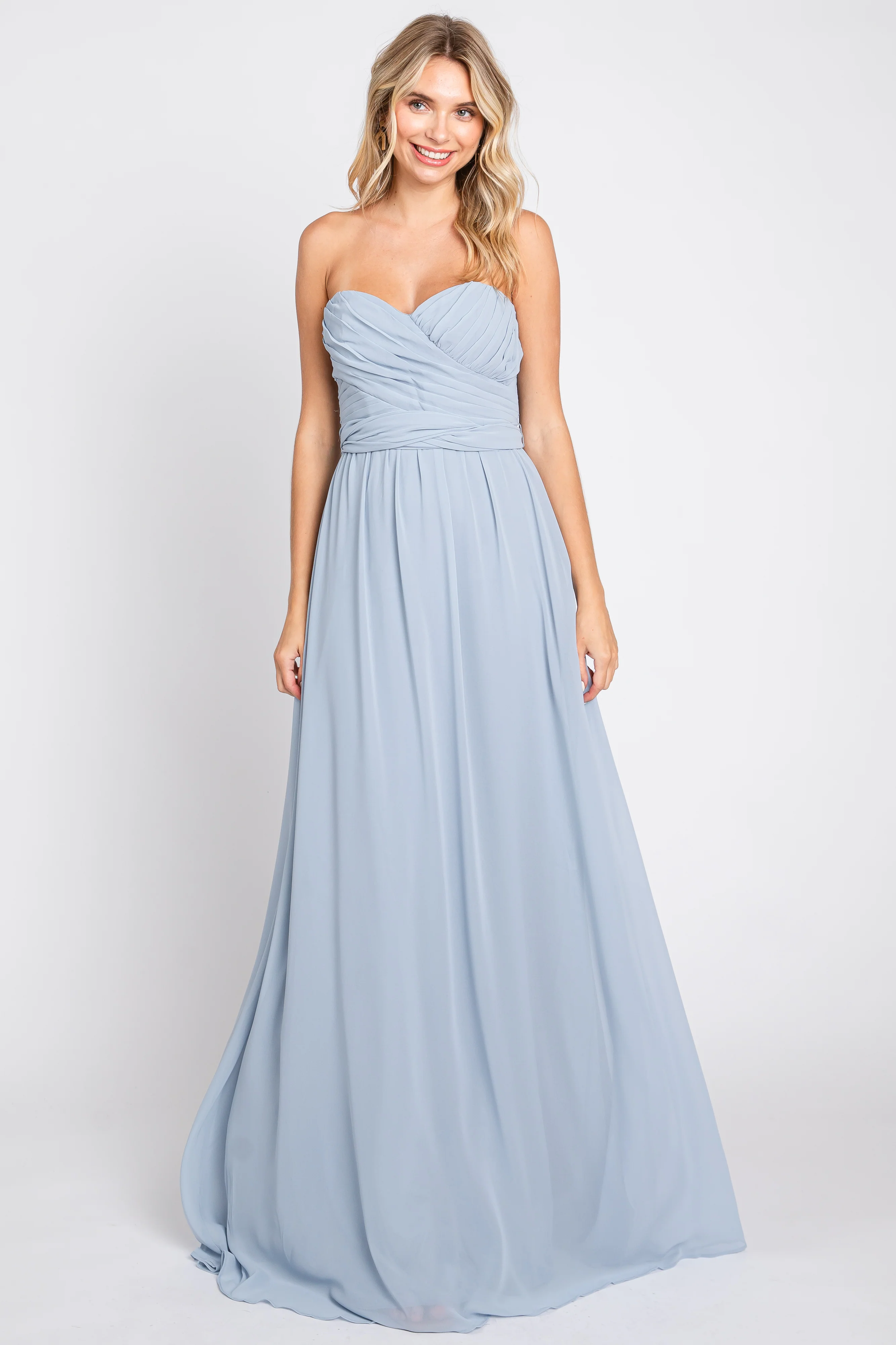 Light Blue Sweetheart Convertible Chiffon Maternity Gown - Image 6