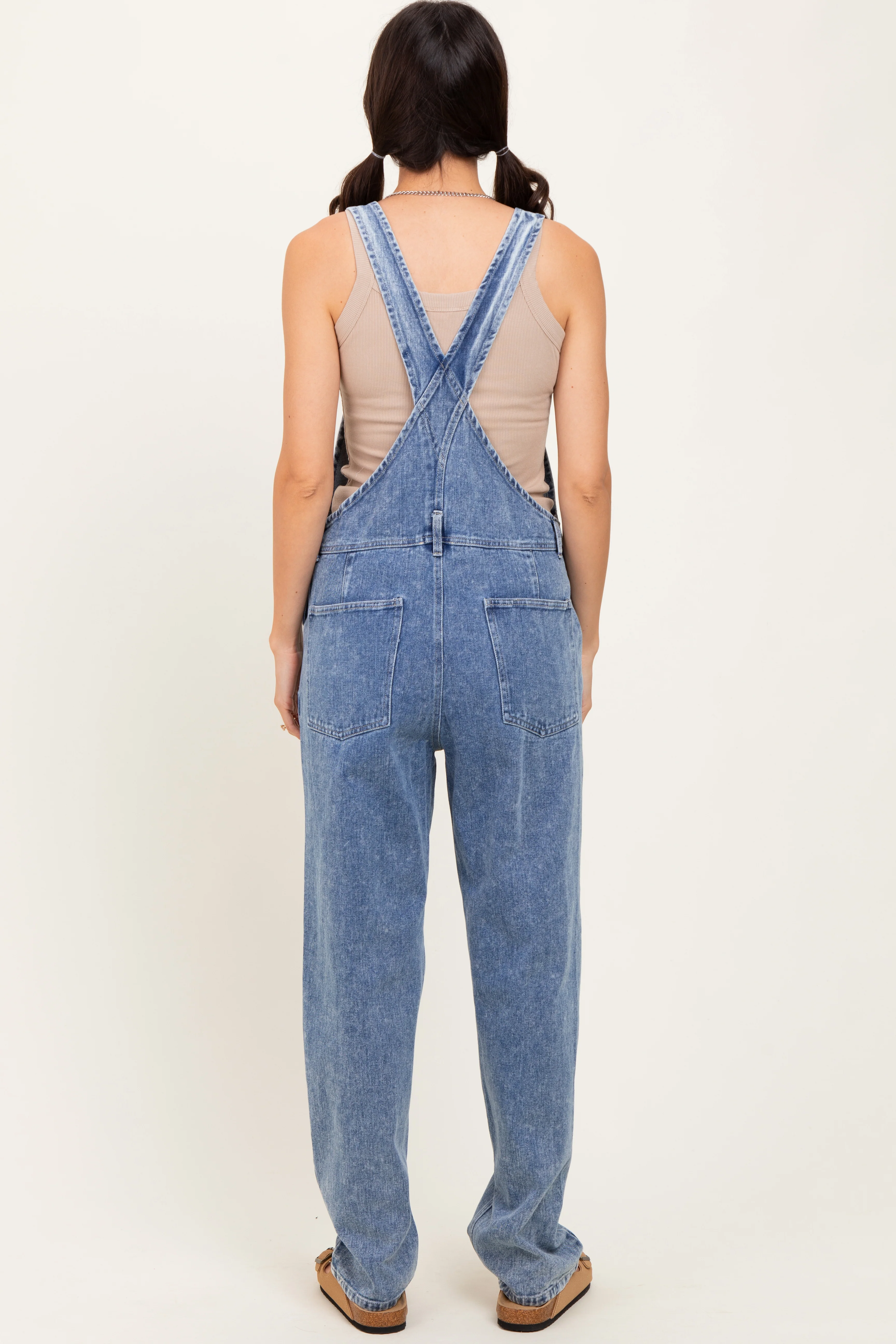 Light Blue Wash Rolled Cuff Denim Overalls - Image 4