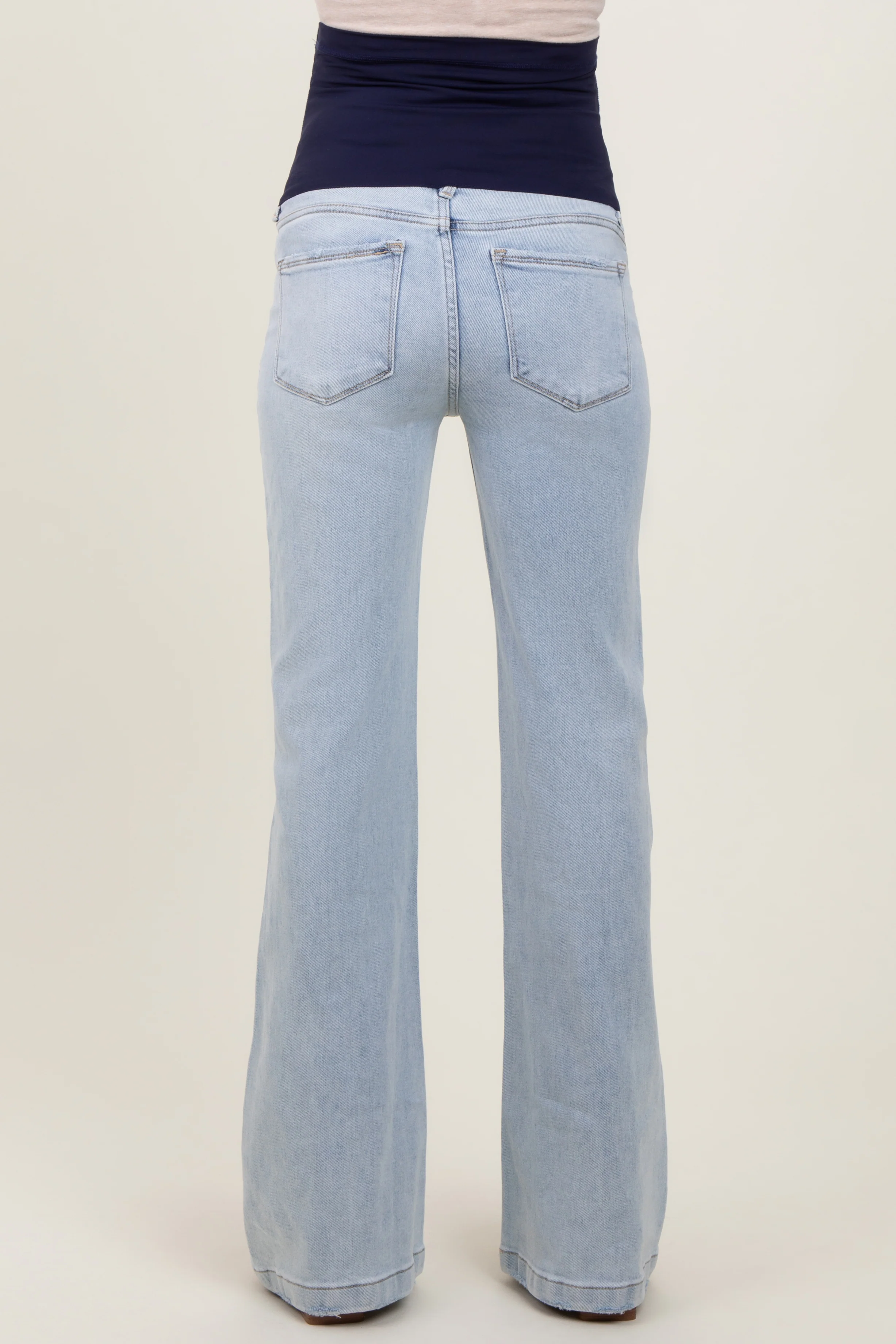 Light Blue Washed Maternity Flare Jeans - Image 6