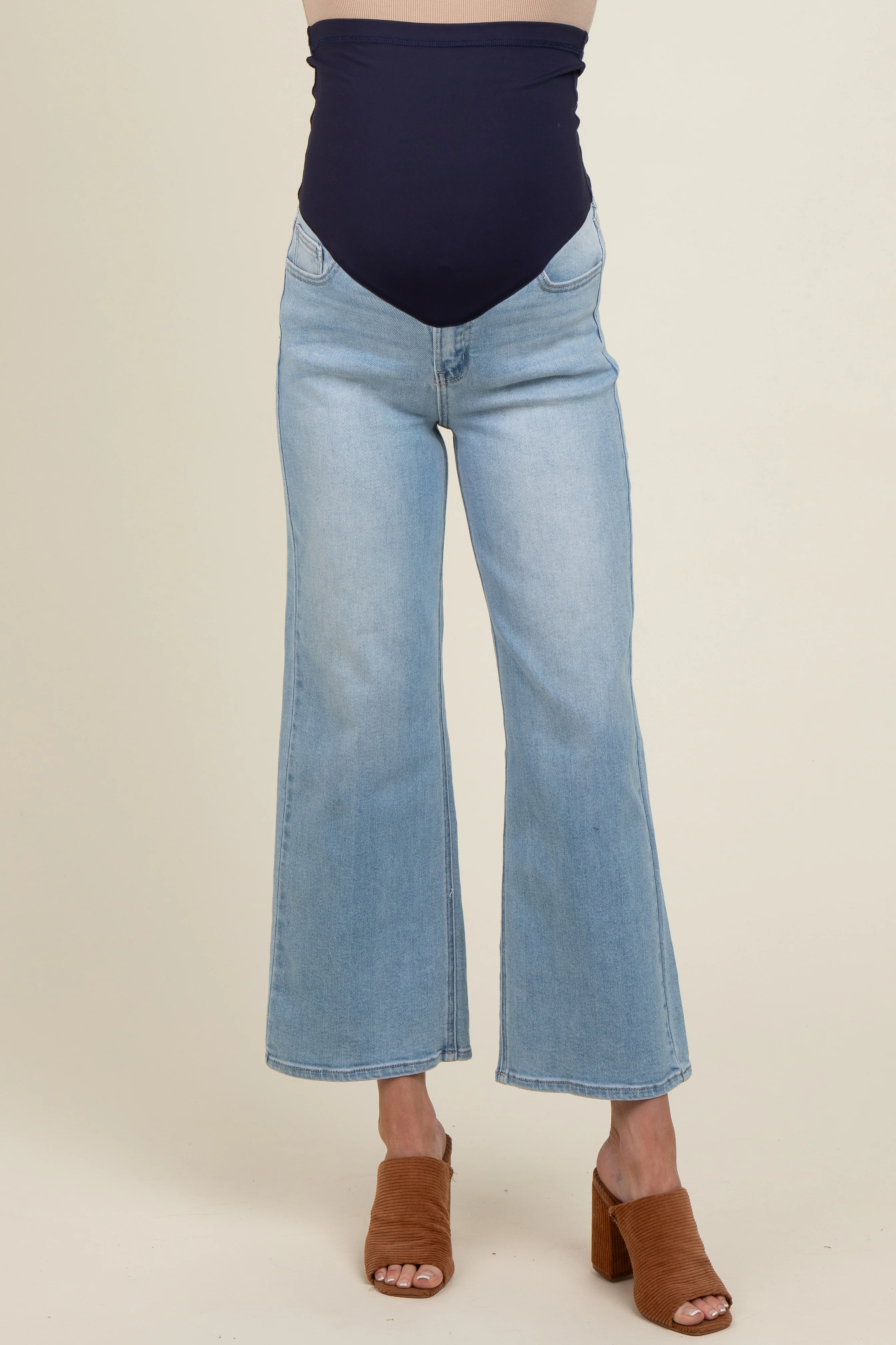 Light Blue Wide Leg Maternity Jeans - Image 3