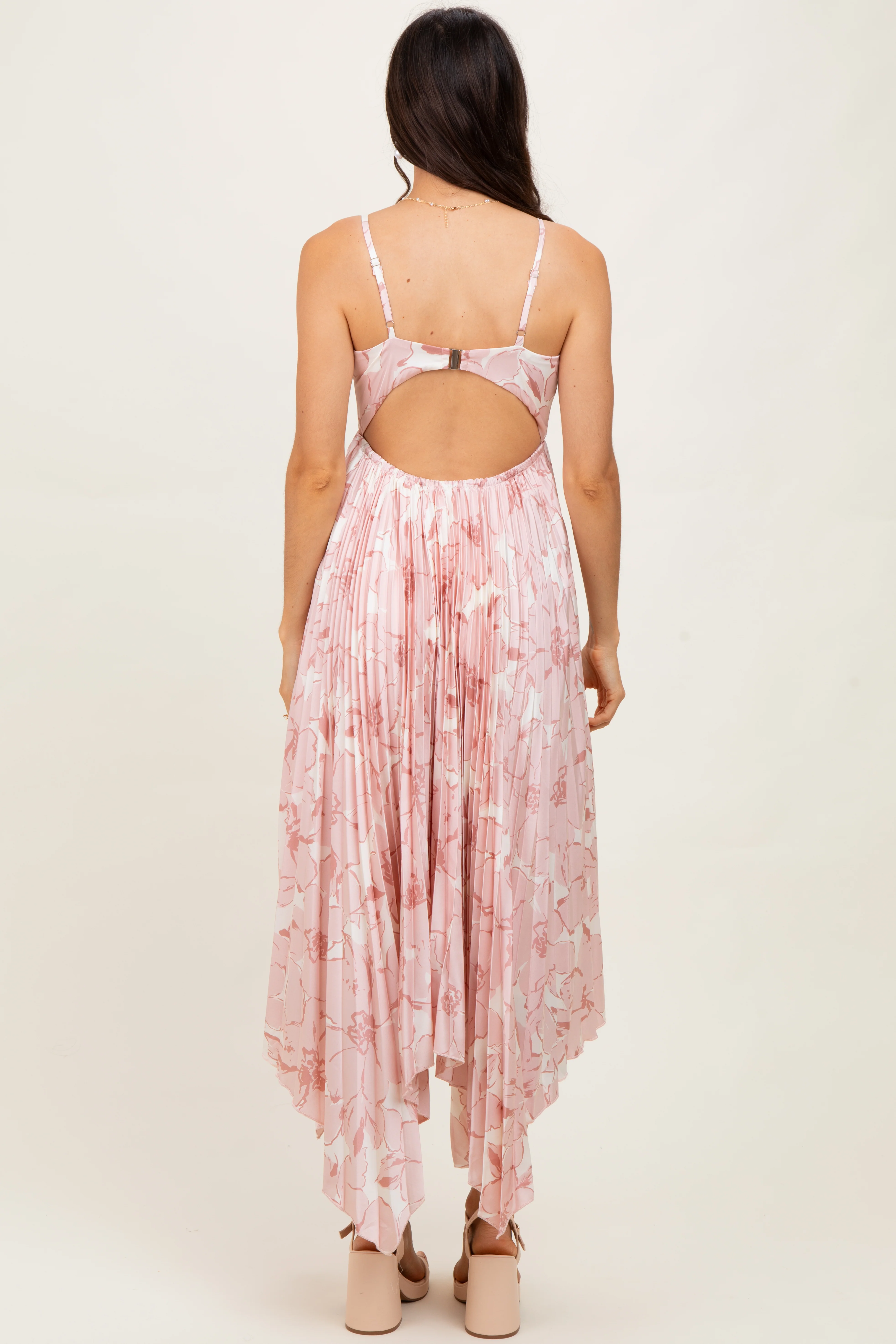 Light Floral Woven Pleat Skirt Maxi Dress - Image 4