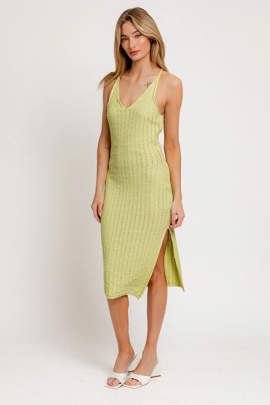 Light Green Halter Neck Sweater Midi Dress - Image 2