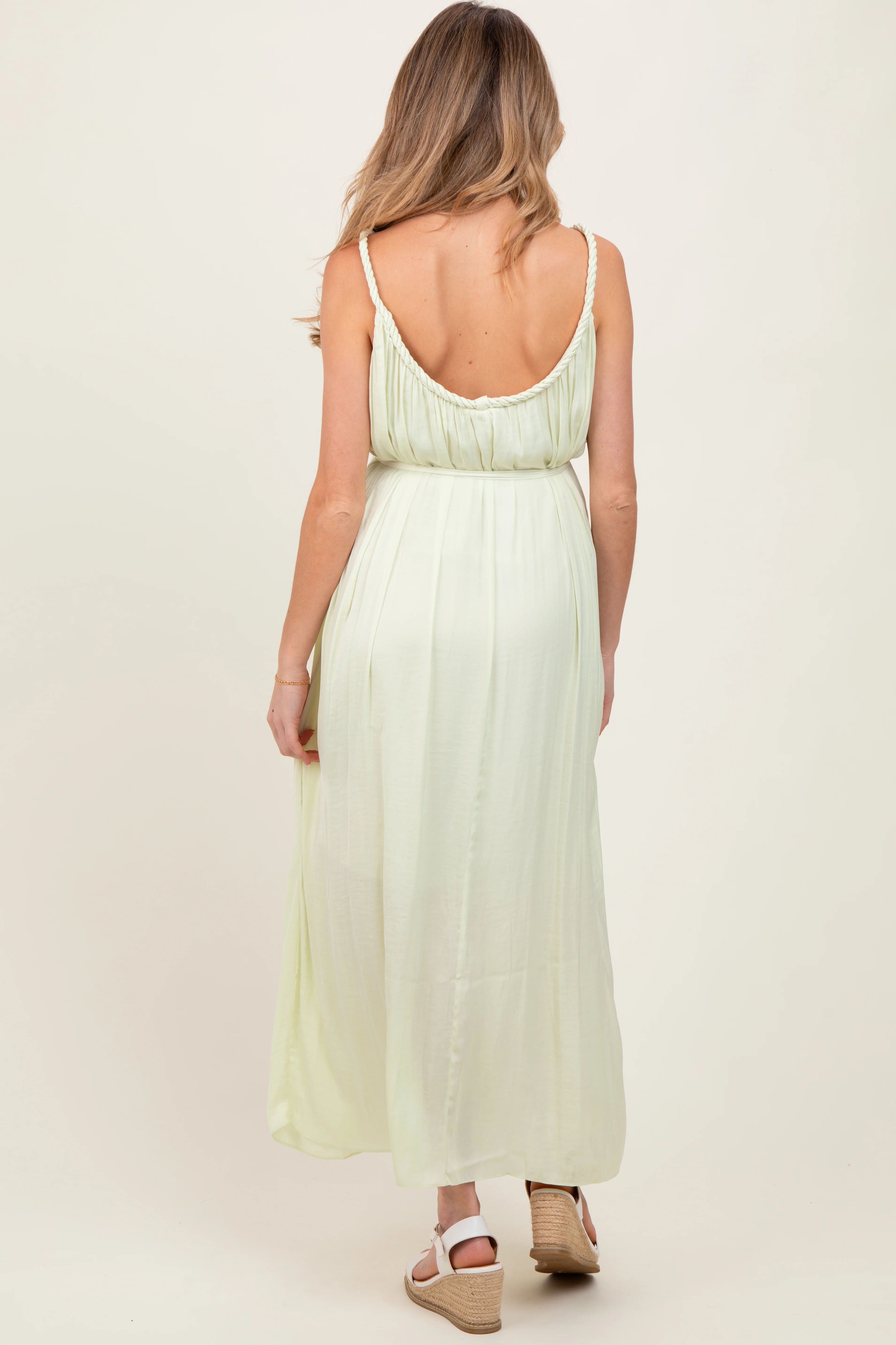 Light Mint Braided Neckline Maternity Maxi Dress - Image 4