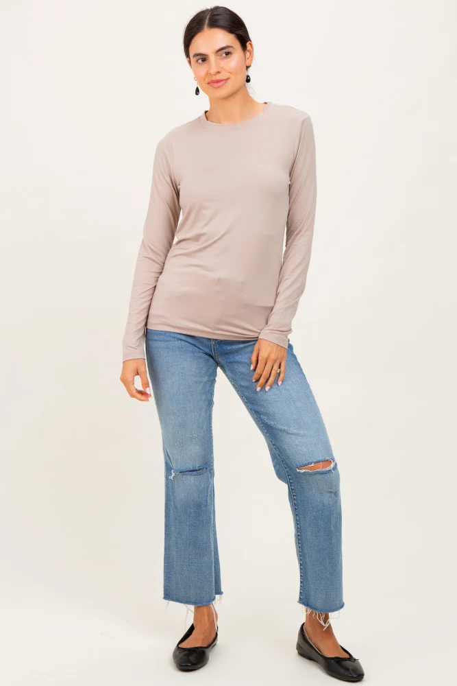 Light Mocha Basic Long Sleeve Top - Image 2