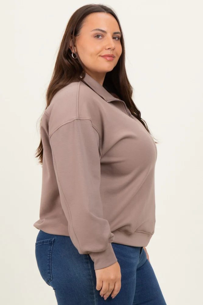 Light Mocha Half Zip Plus Pullover - Image 3