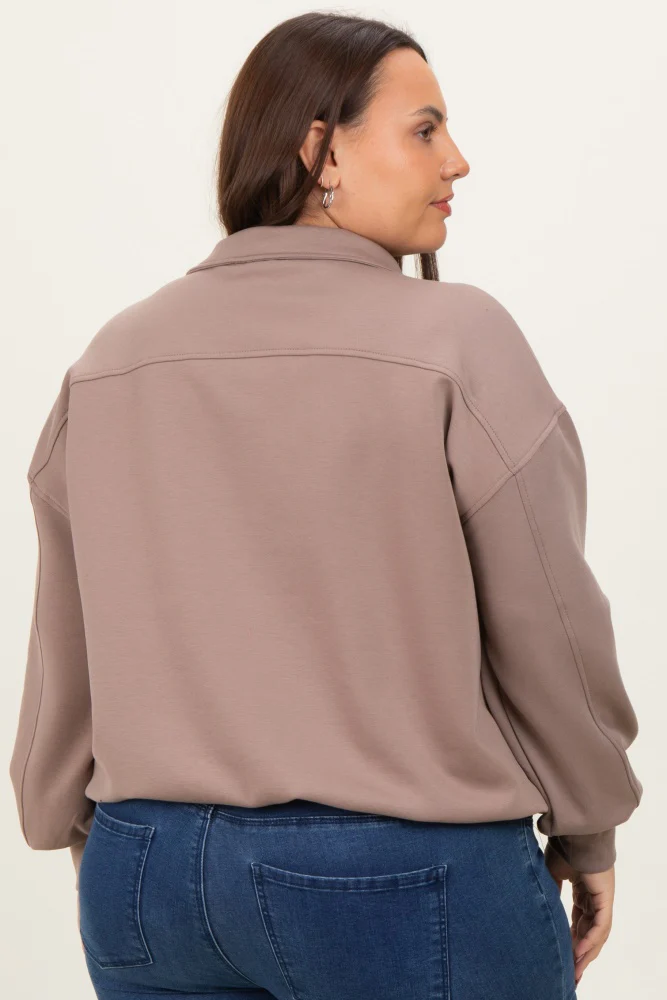Light Mocha Half Zip Plus Pullover - Image 4