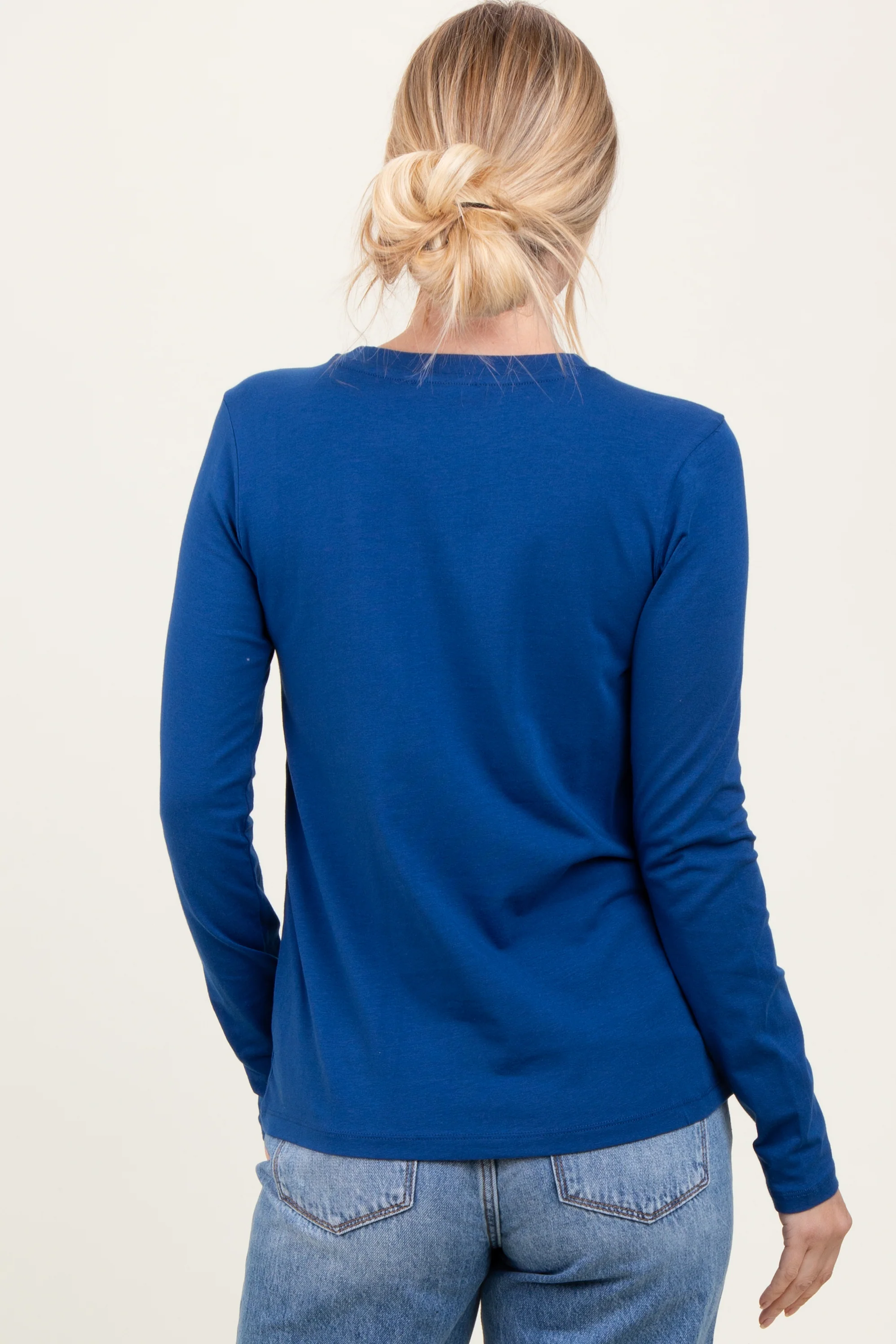 Light Navy Basic Crew Neck Long Sleeve Top - Image 4