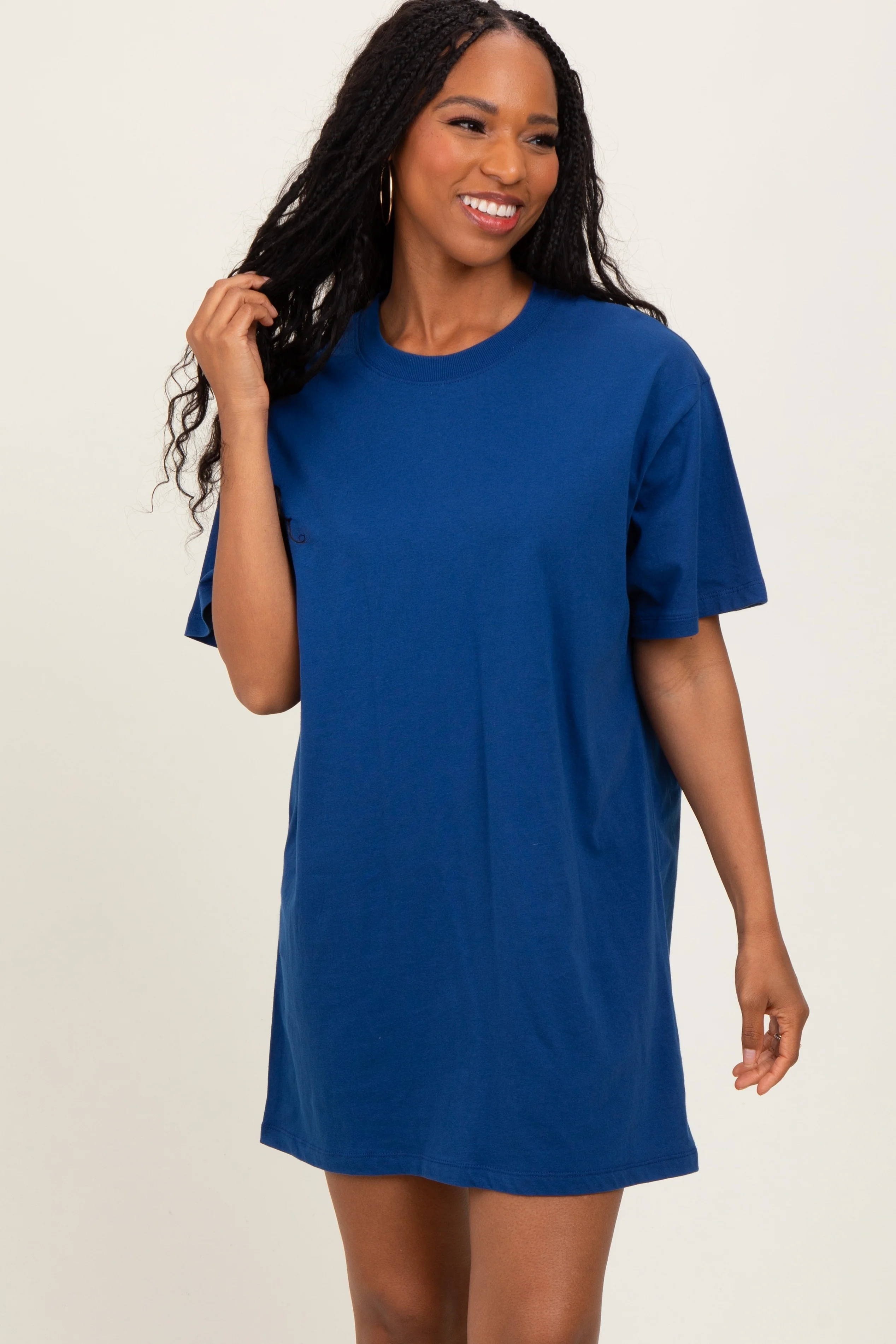 Light Navy Crewneck Short Sleeve T-Shirt Dress - Image 2