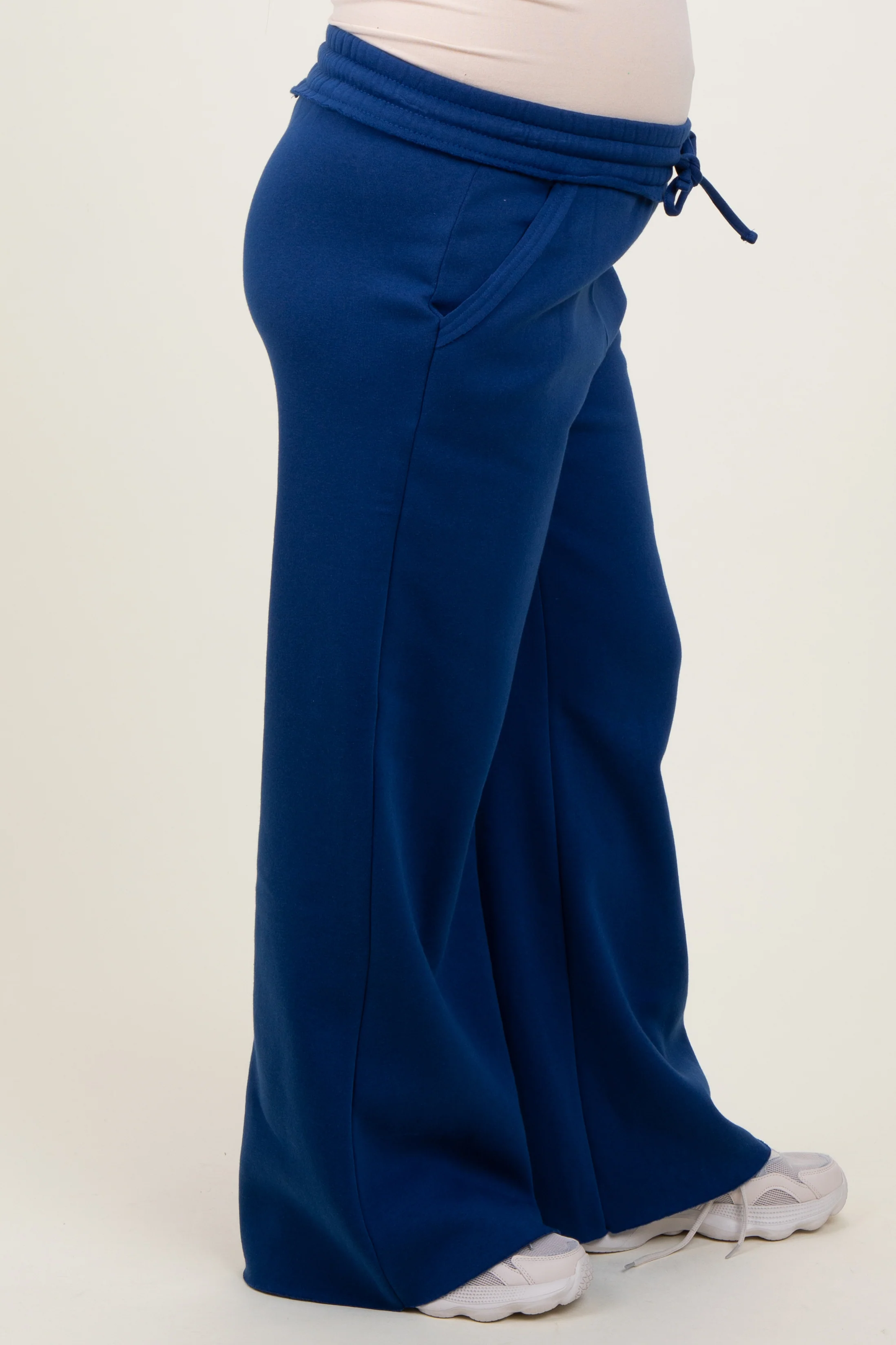 Light Navy Exposed Seam Wide Leg Maternity Sweatpants - Image 4