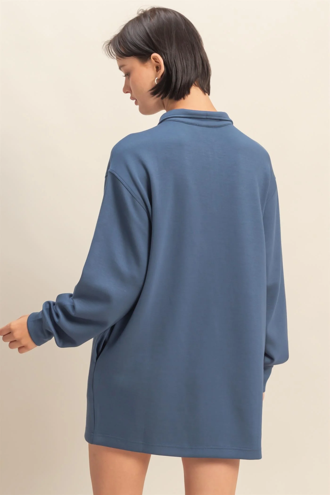Light Navy Half Zip Long Sleeve Mini Dress - Image 3