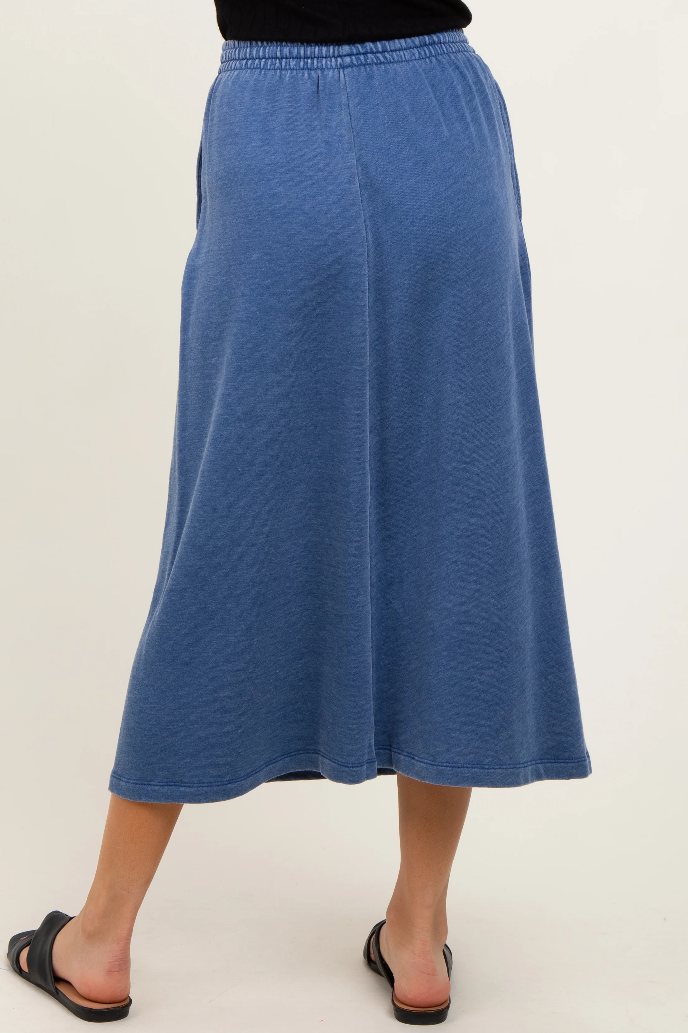 Light Navy Terry Drawstring Midi Skirt - Image 3