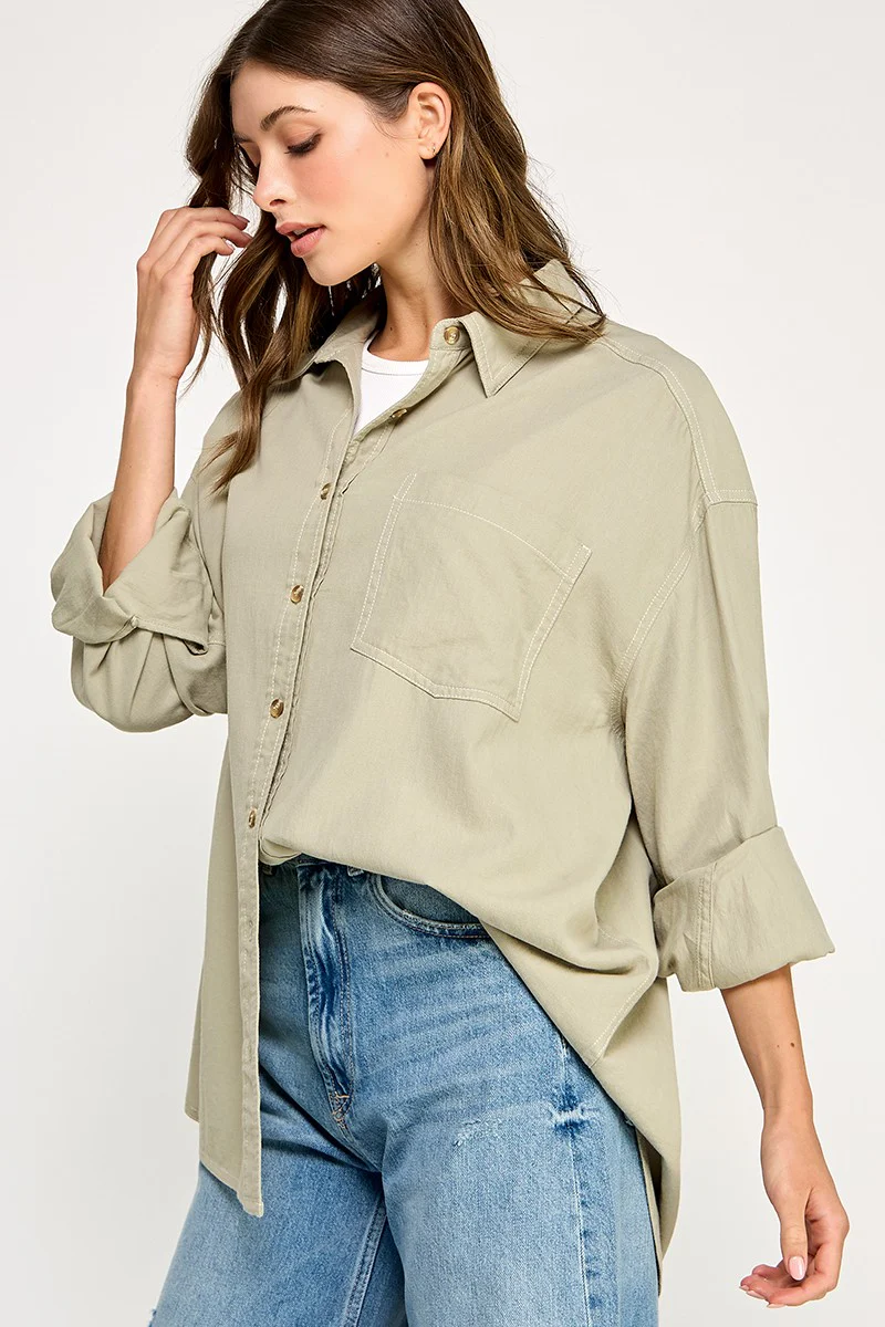 Light Olive Chambray Button Down Top - Image 3