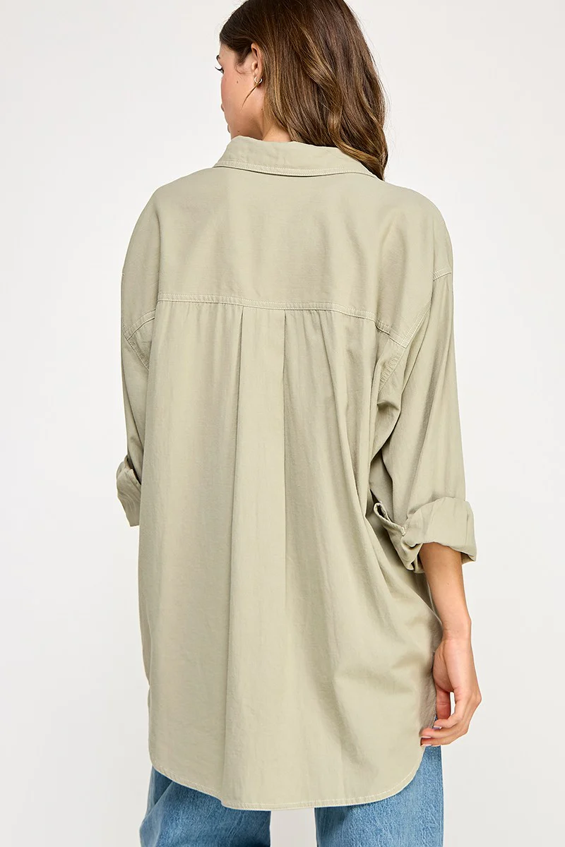 Light Olive Chambray Button Down Top - Image 4