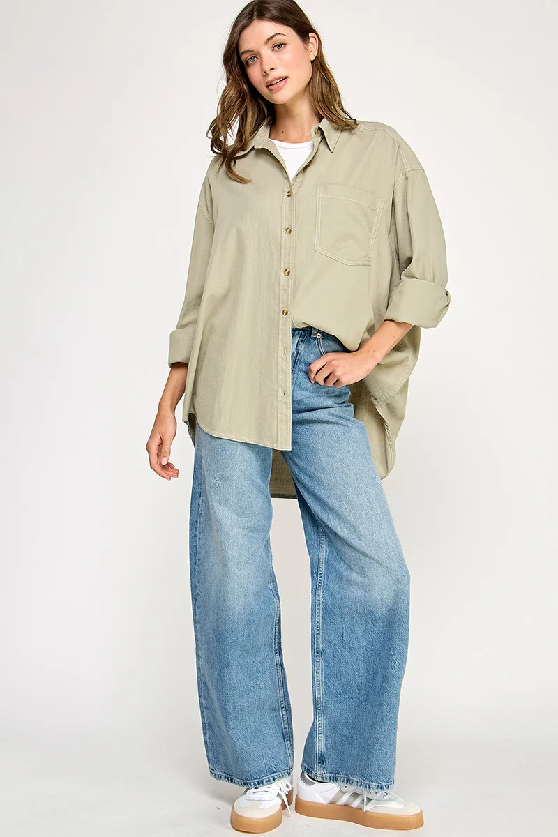 Light Olive Chambray Button Down Top - Image 5