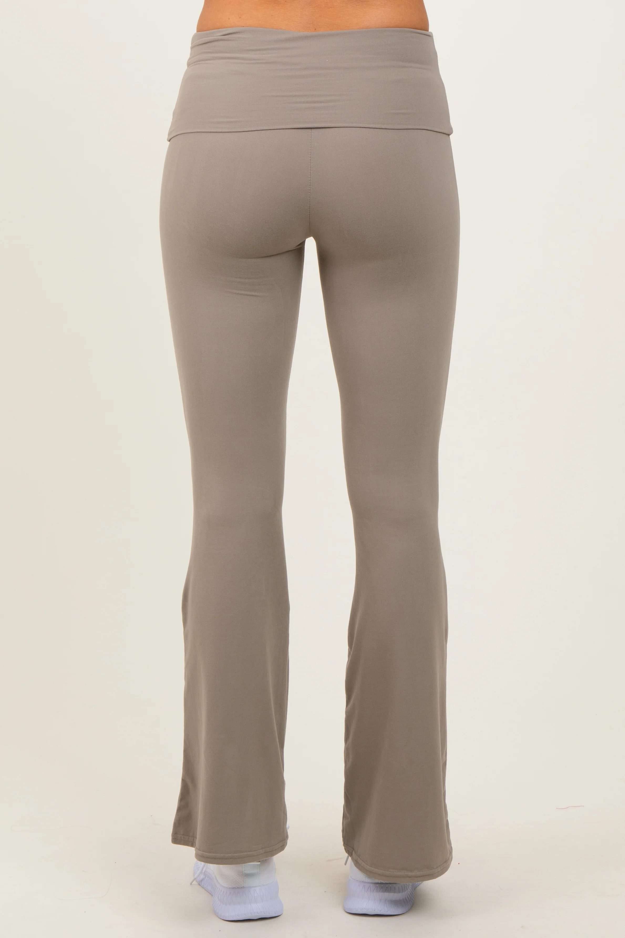 Light Olive Fold Over Waistband Flared Pants - Image 5