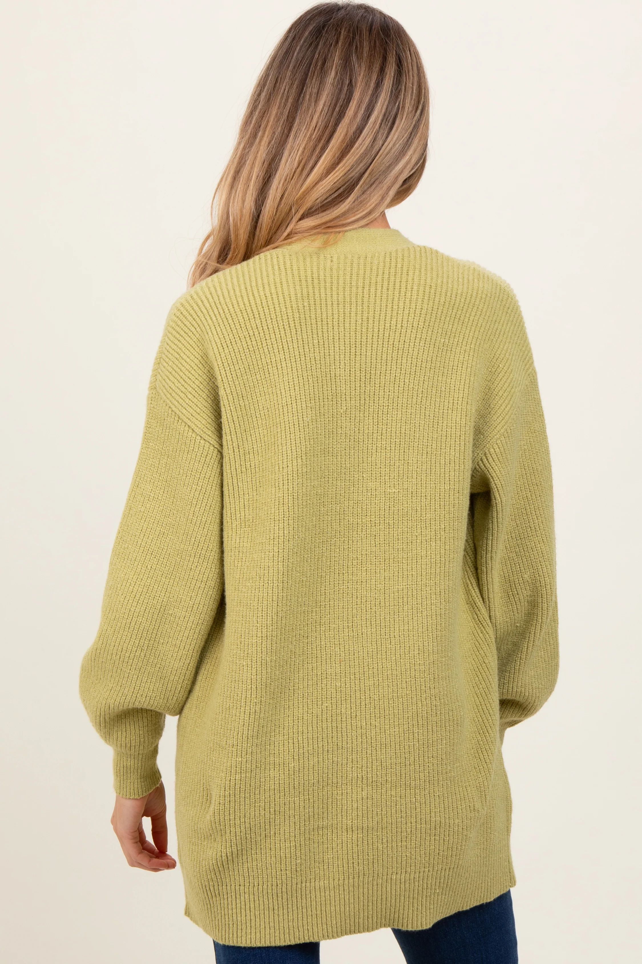Light Olive Knit Oversized Button Down V-Neck Maternity Cardigan - Image 4