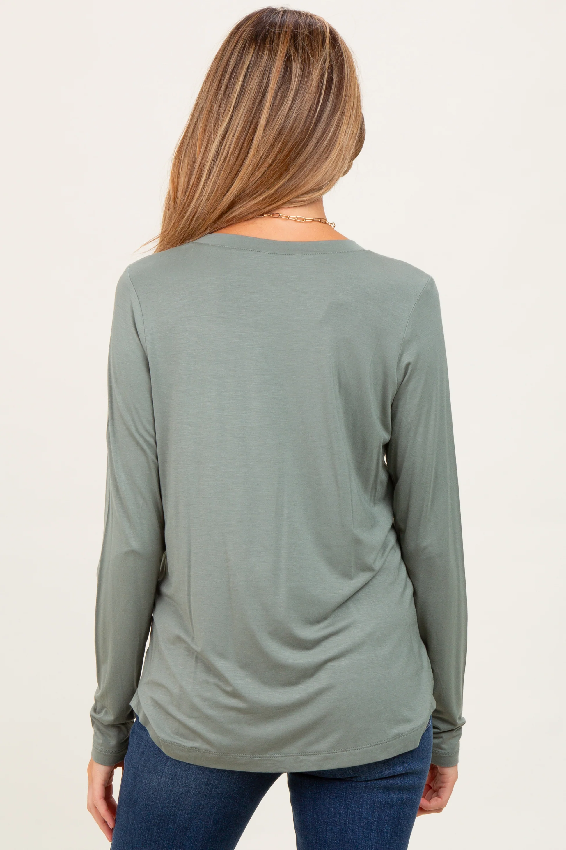 Light Olive Long Sleeve Maternity Top - Image 3