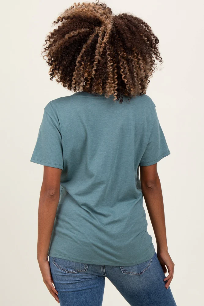 Light Olive Oversized V-Neck Short Sleeve Maternity Tee - Image 3
