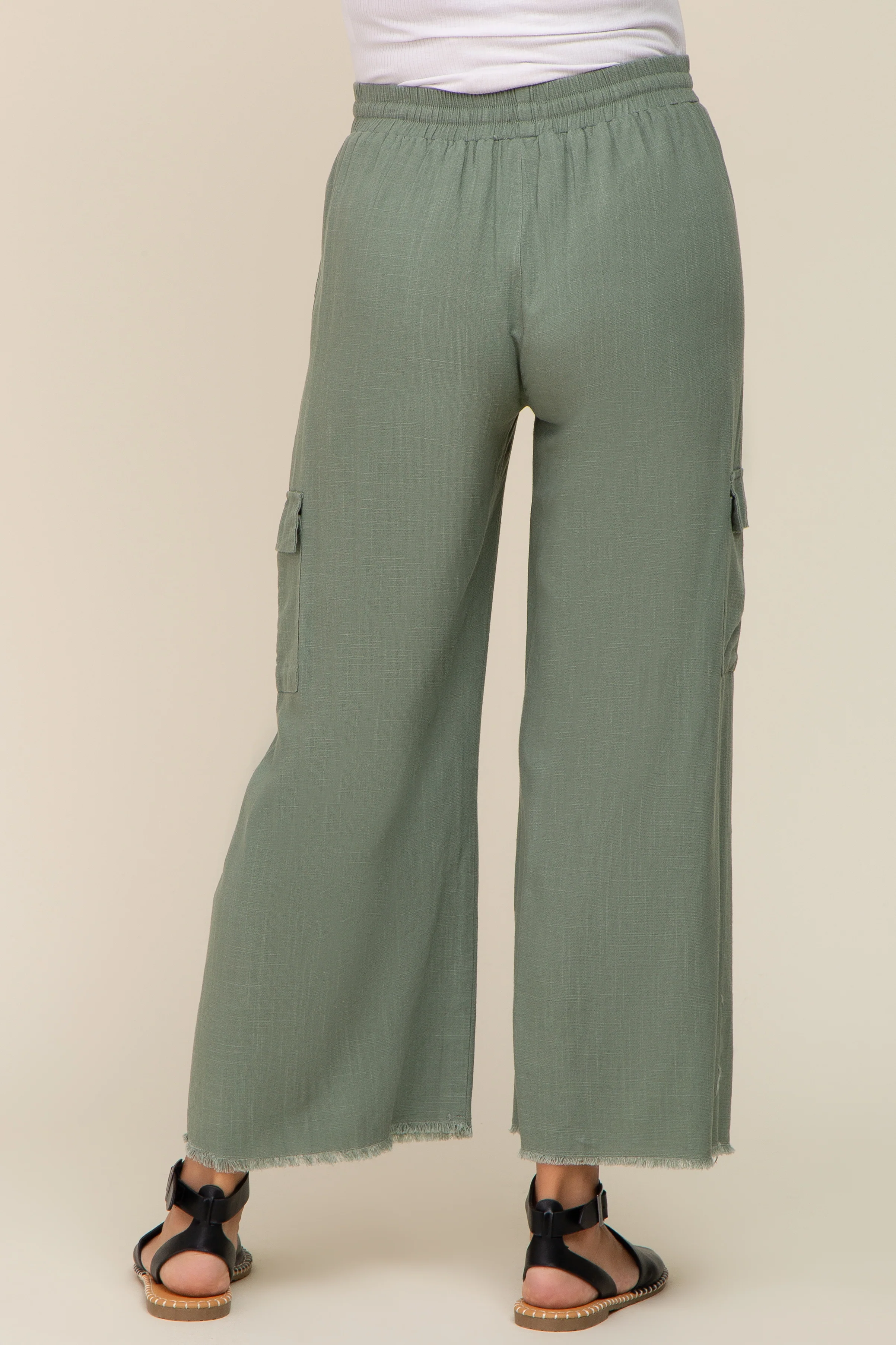 Light Olive Raw Hem Maternity Cargo Pants - Image 4