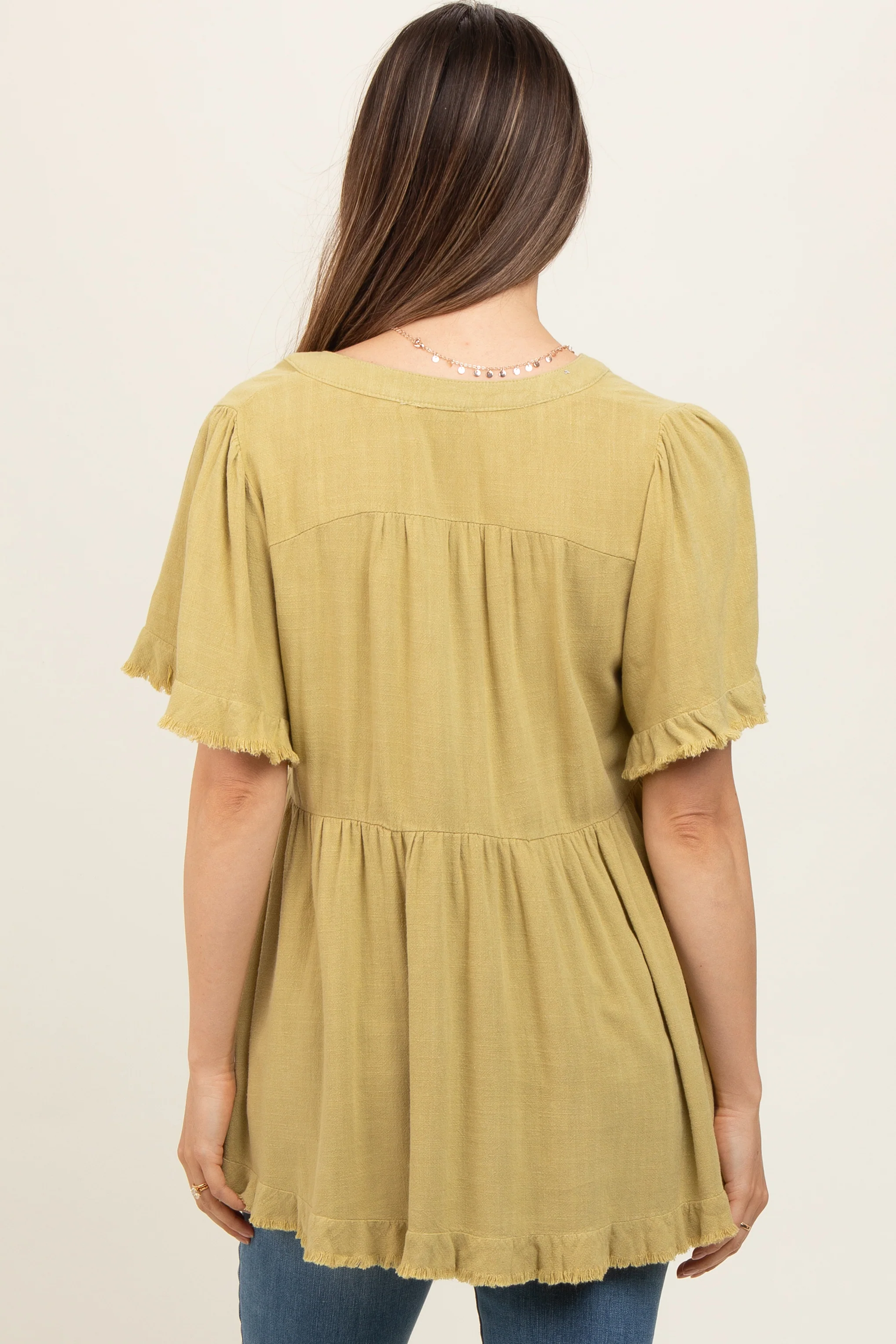 Light Olive Short Sleeve Maternity Top - Image 3