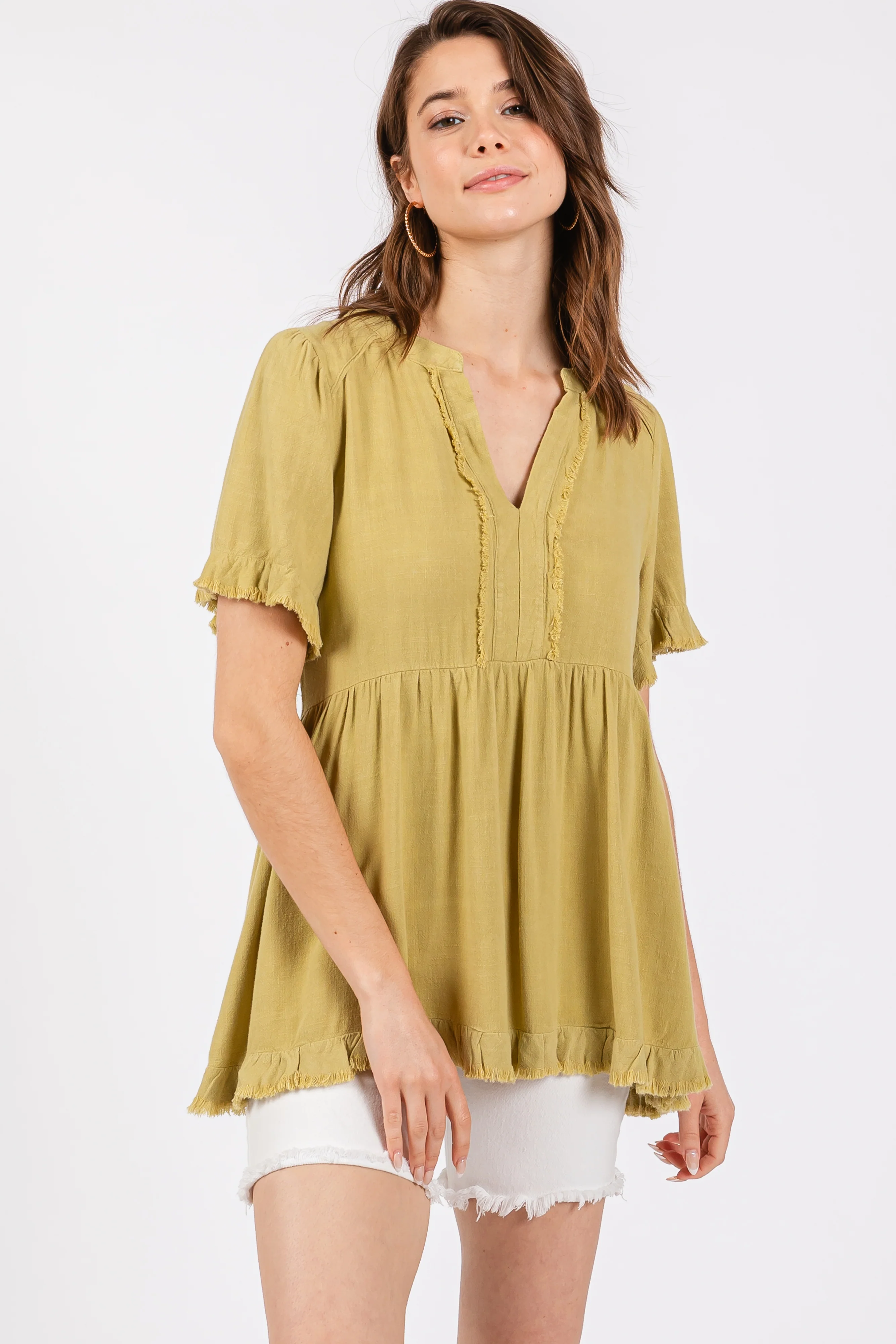 Light Olive Short Sleeve Maternity Top - Image 5