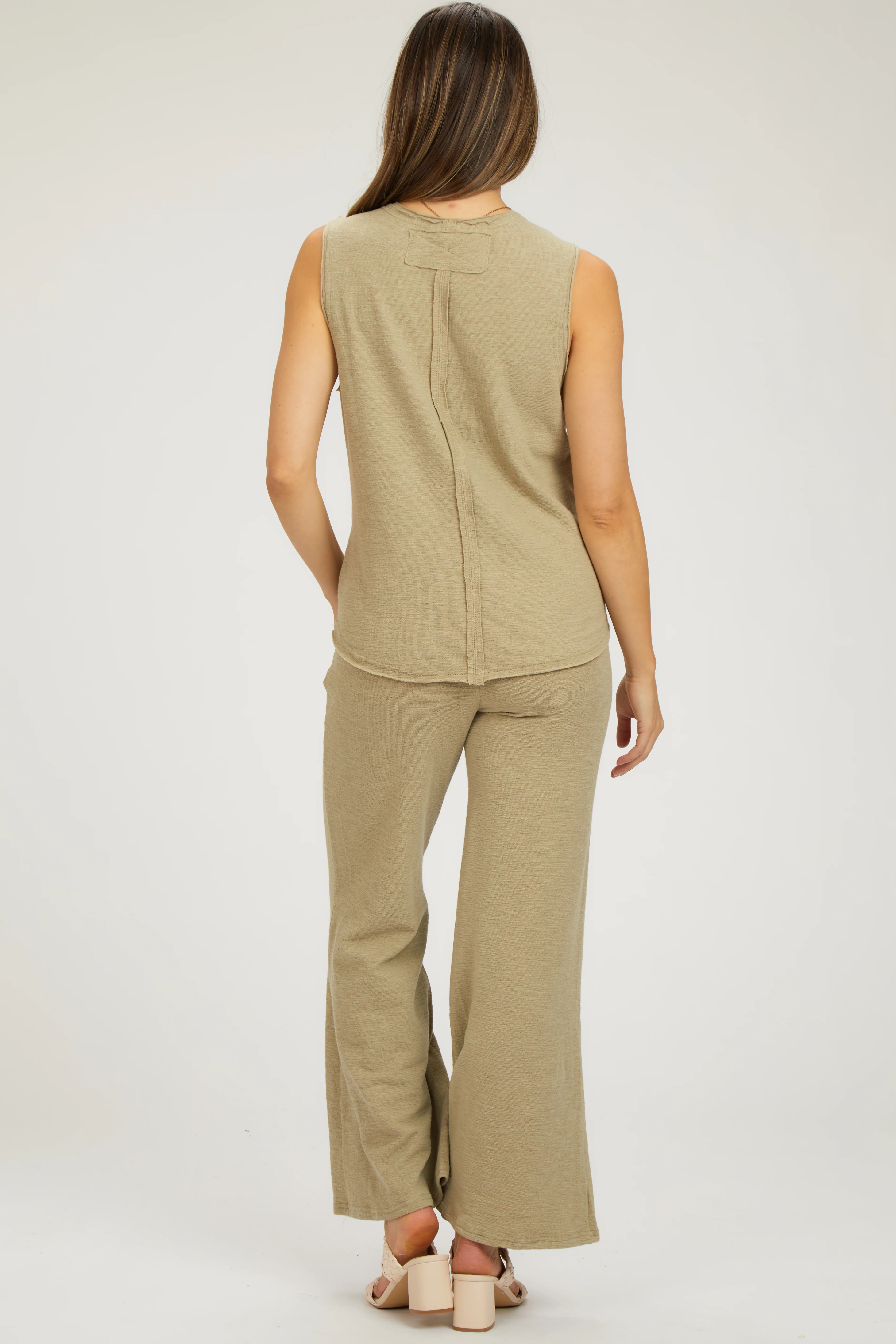 Light Olive Slub Knit Maternity Pants Set - Image 4