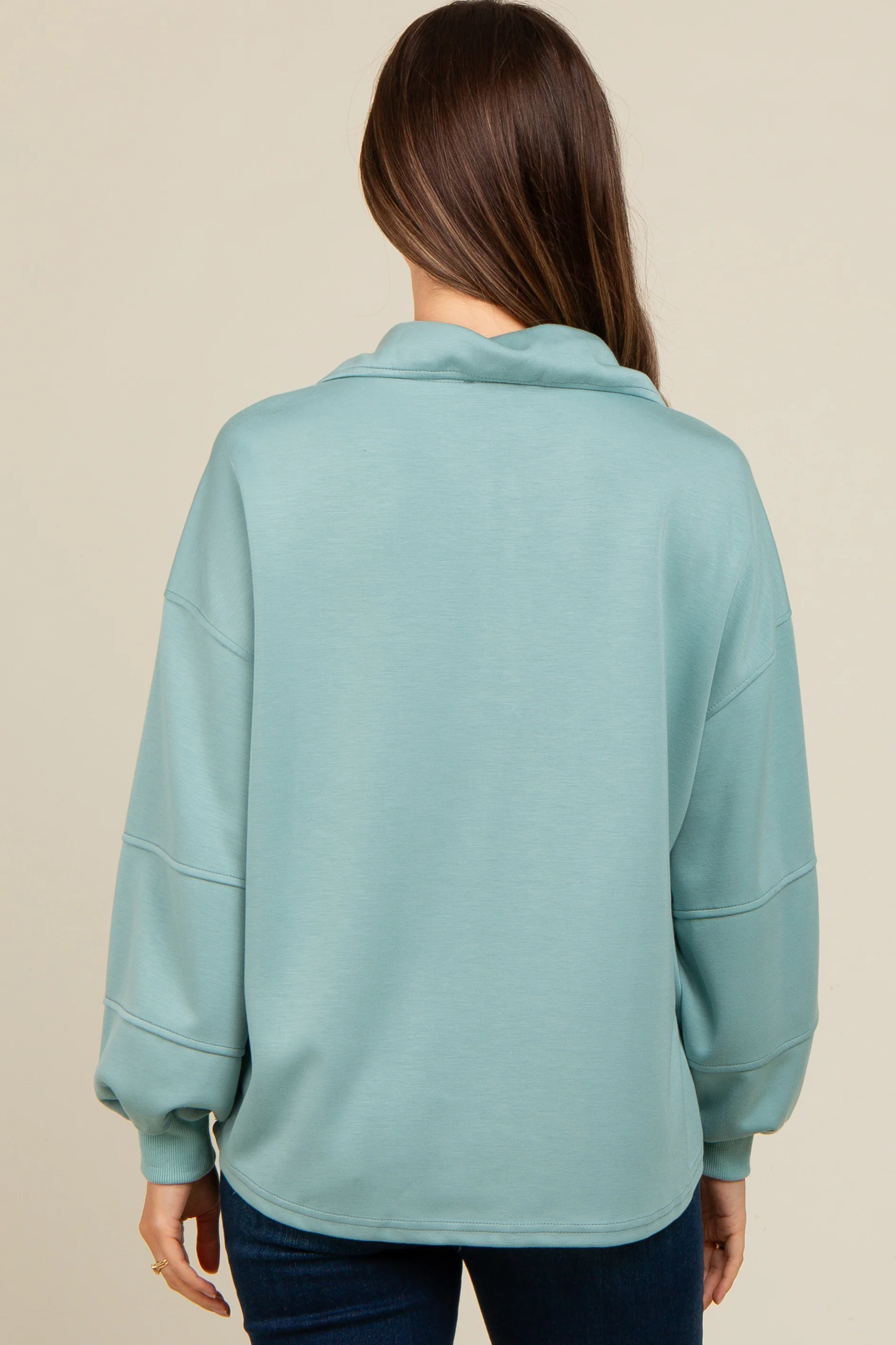 Light Olive Snap Collar Oversized Maternity Pullover - Image 3