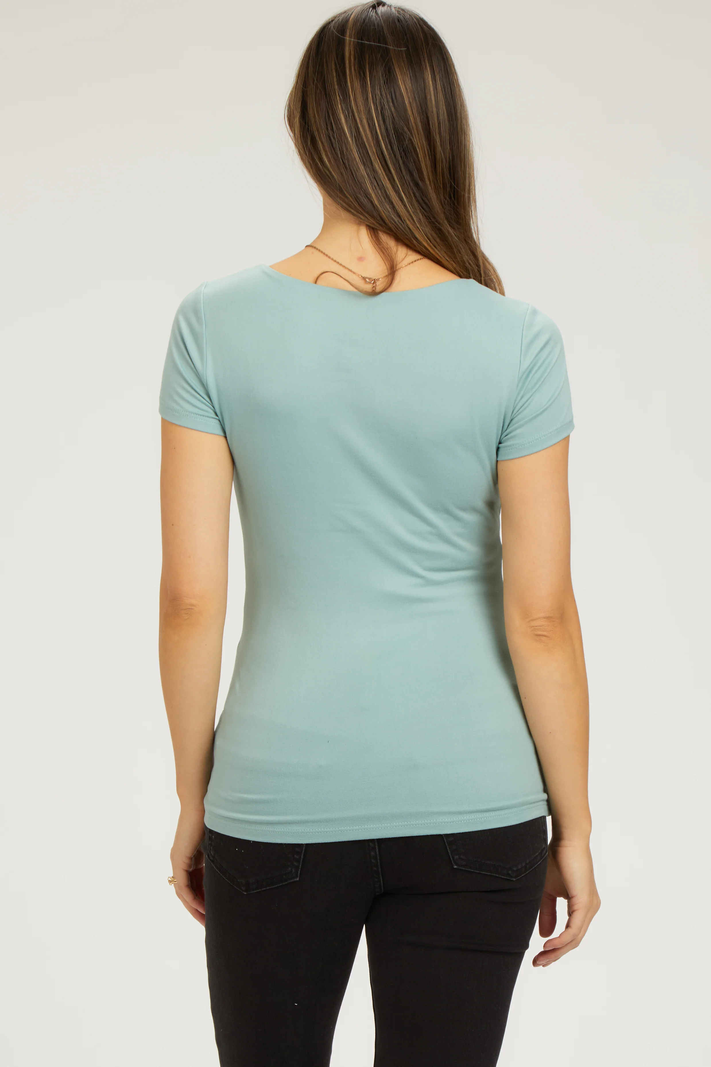 Light Olive Square Neck Short Sleeve Maternity Top - Image 3