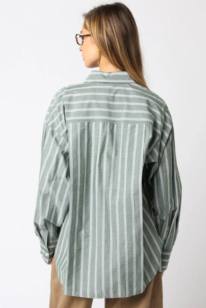 Light Olive Striped Button Down Shirt - Image 3