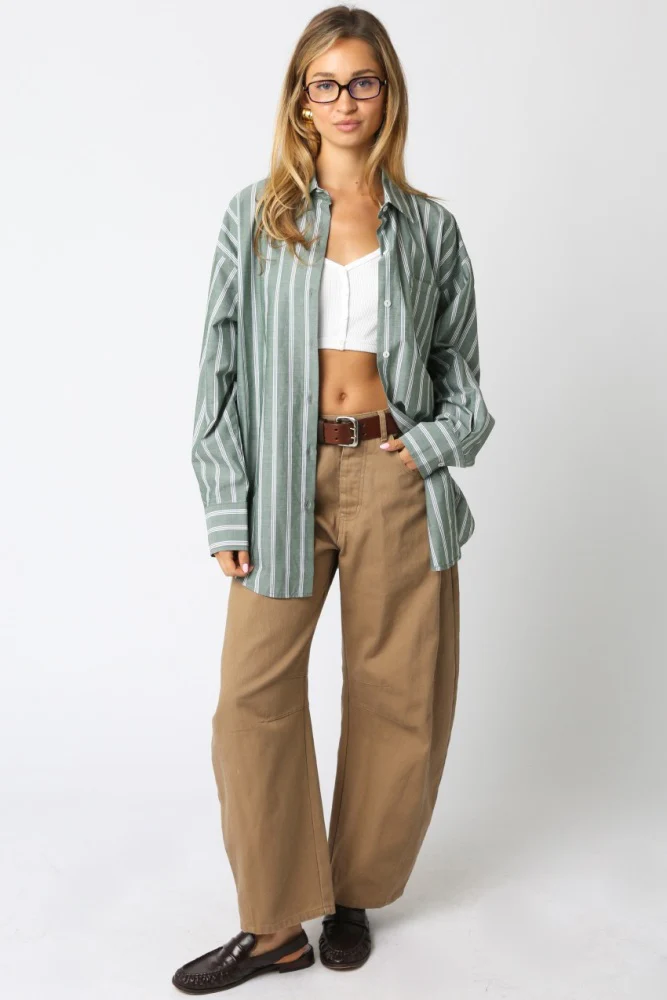Light Olive Striped Button Down Shirt - Image 4