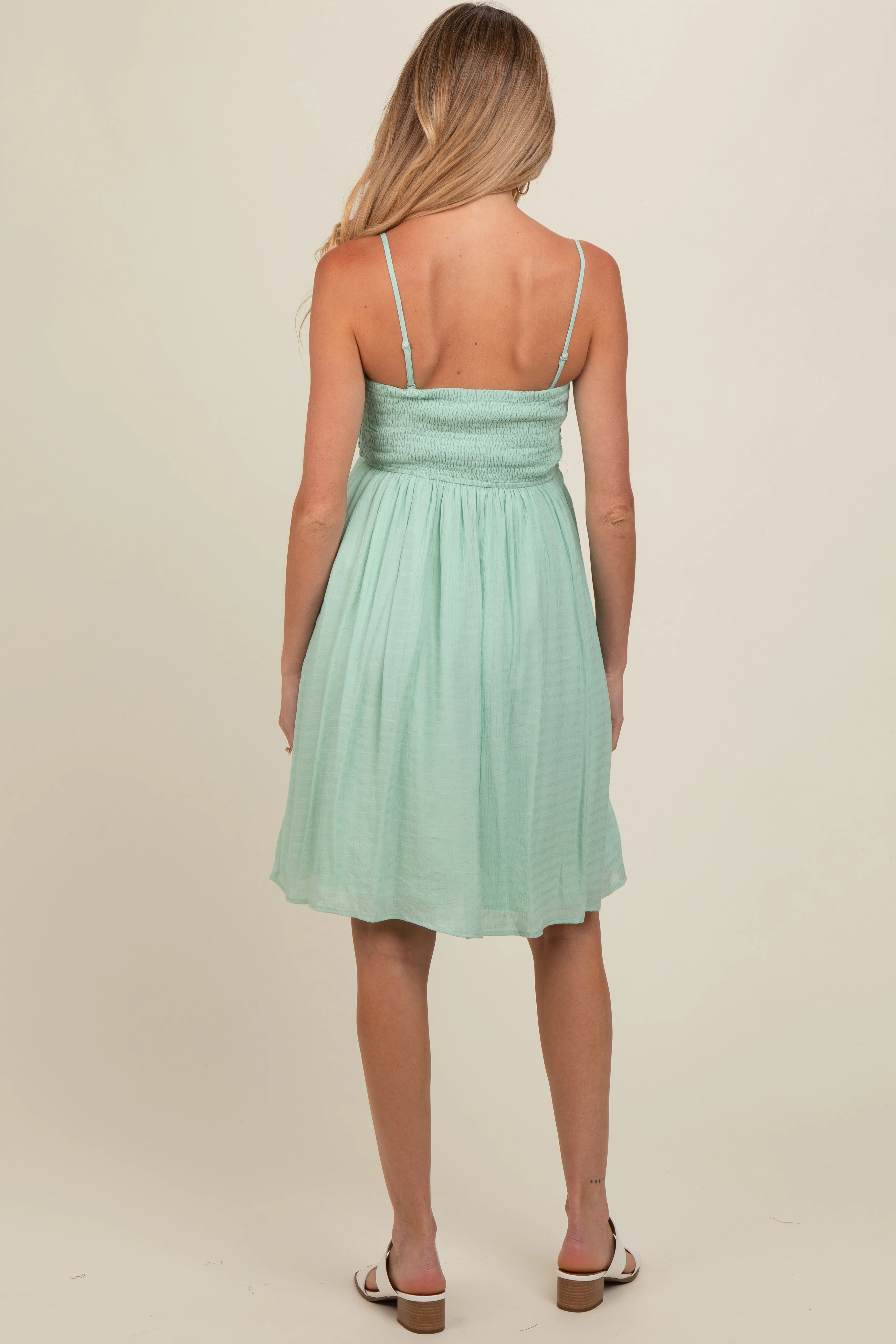 Light Olive Textured Smocked Maternity Dress - Image 4