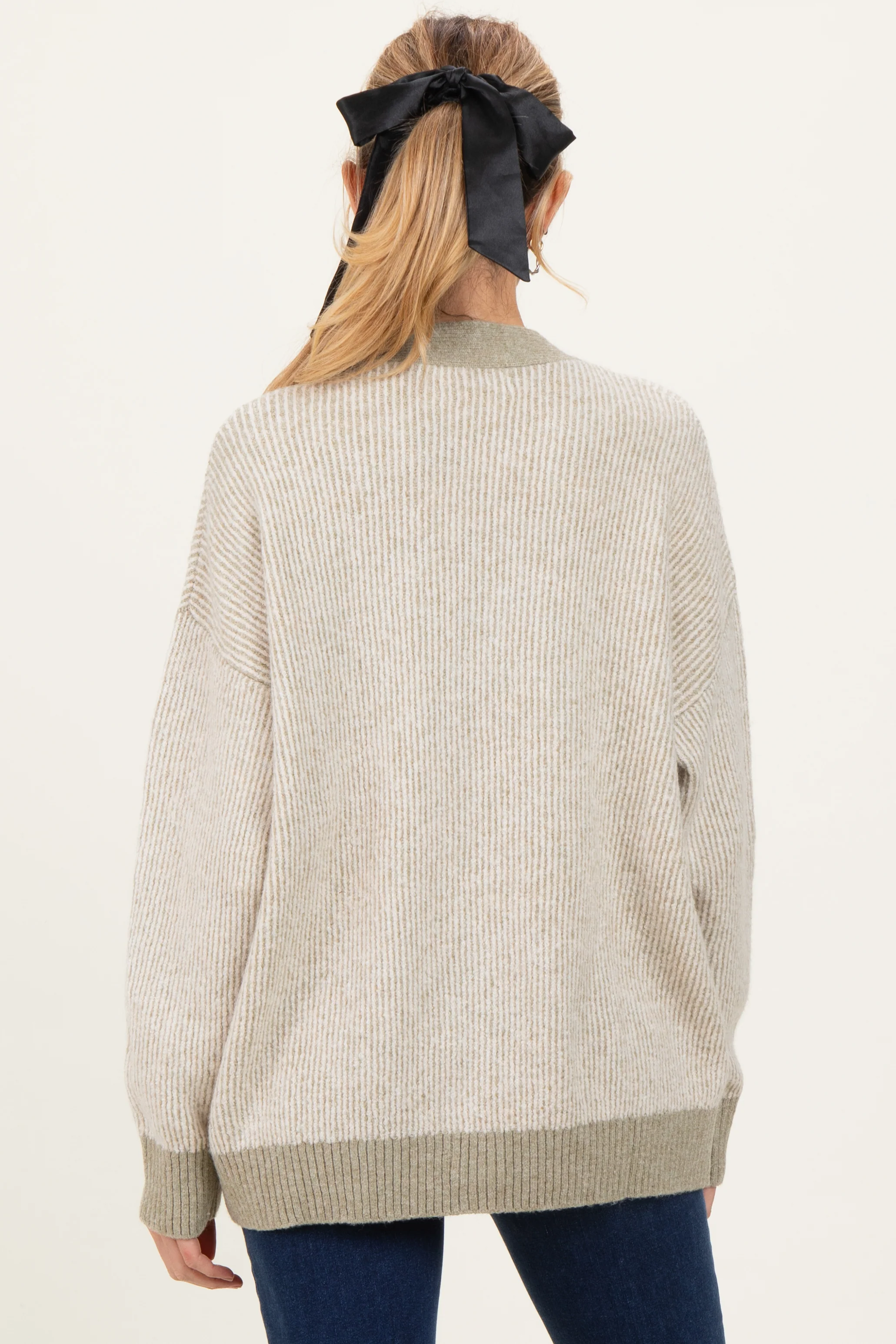 Light Olive Two-Tone Button-Down Maternity Cardigan - Image 5