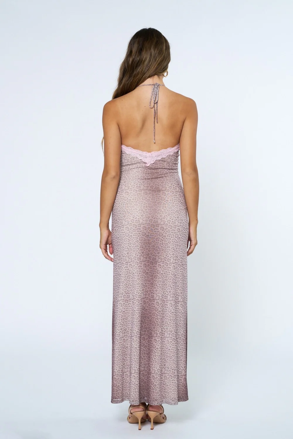 Light Pink Animal Print Lace Trim Sleeveless Maxi - Image 3