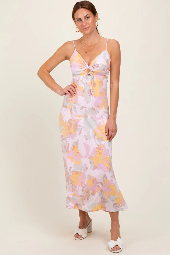 Light Pink Floral Keyhole Detail Maternity Maxi Dress - Image 3
