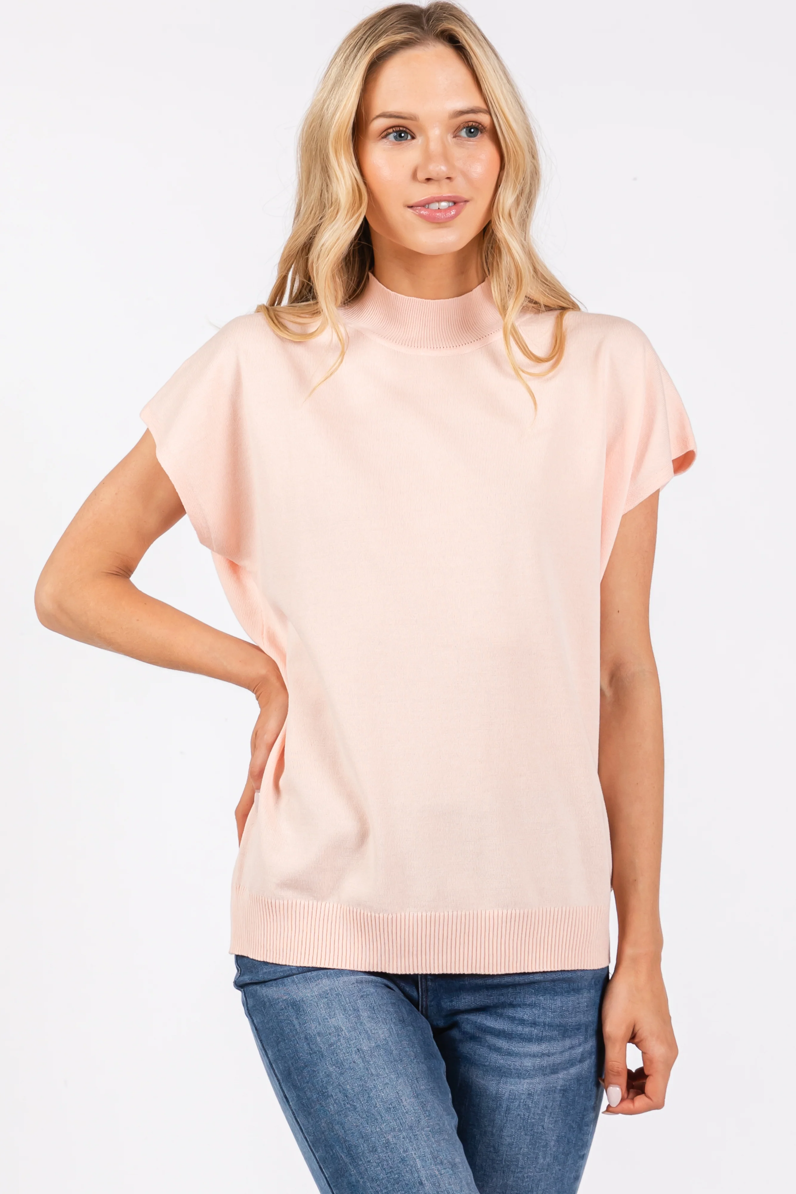 Light Pink Mock Neck Knit Maternity Top - Image 5