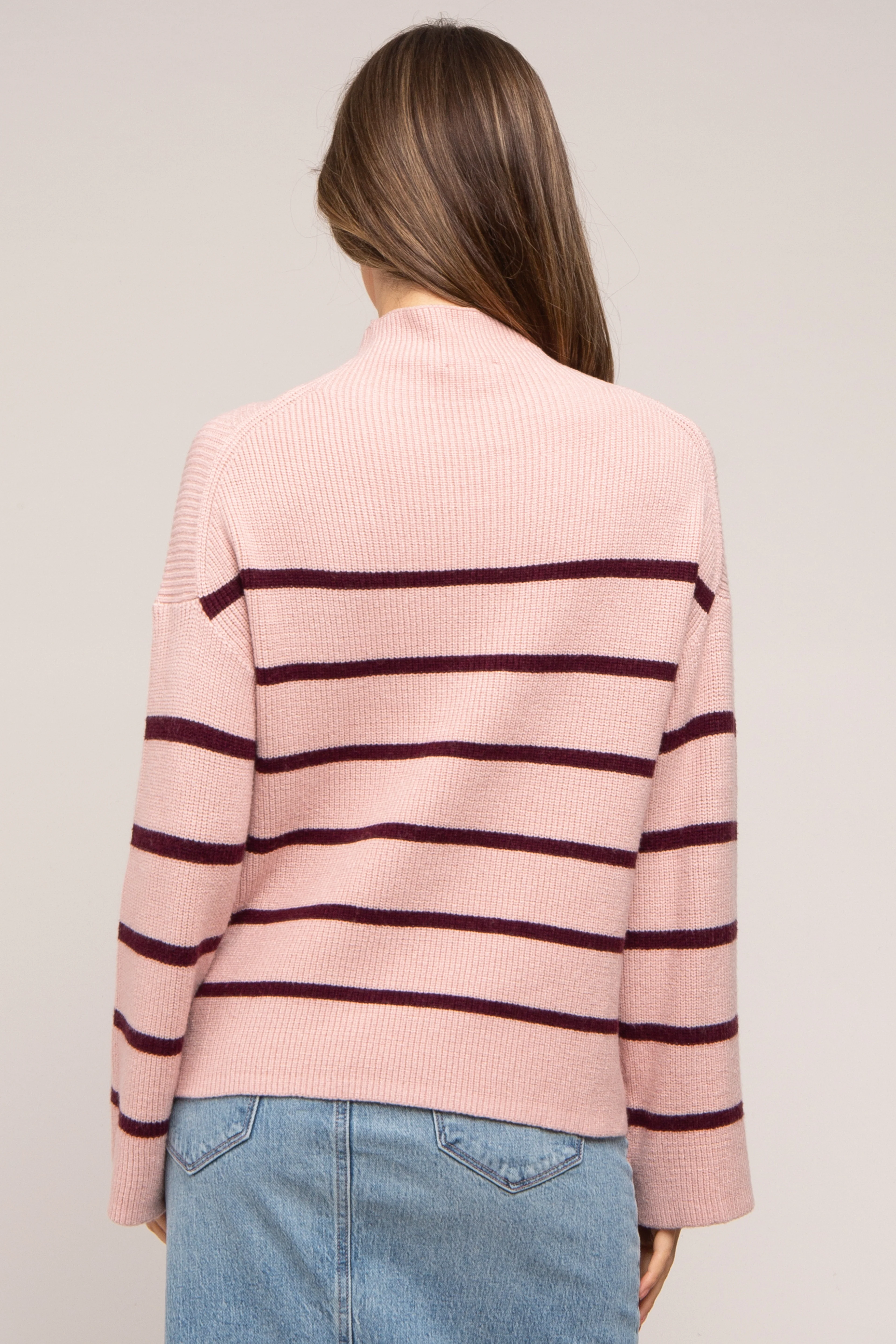 Light Pink Striped Mock Neck Maternity Sweater - Image 4