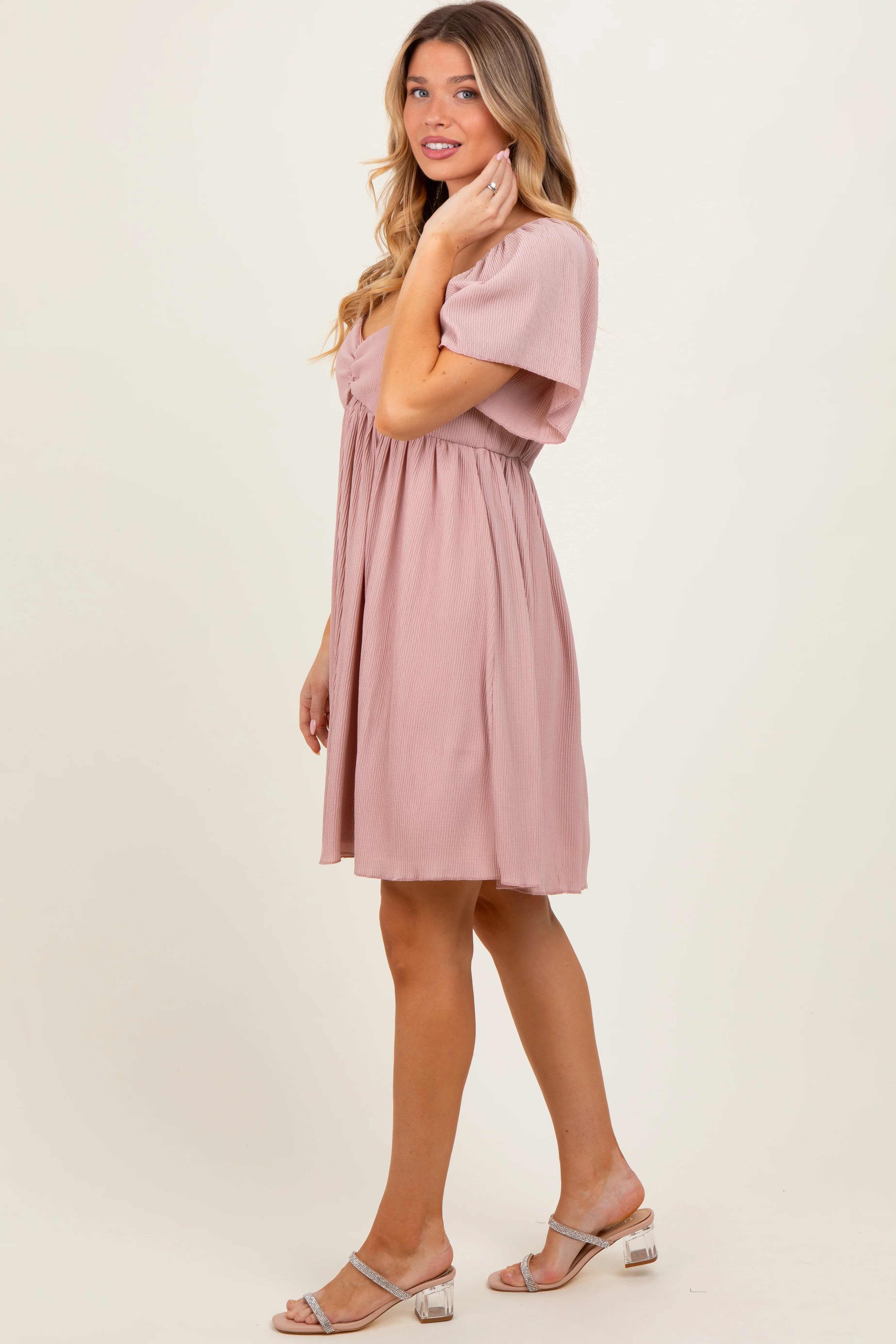 Light Pink Sweetheart Neckline Plisse Dress - Image 3