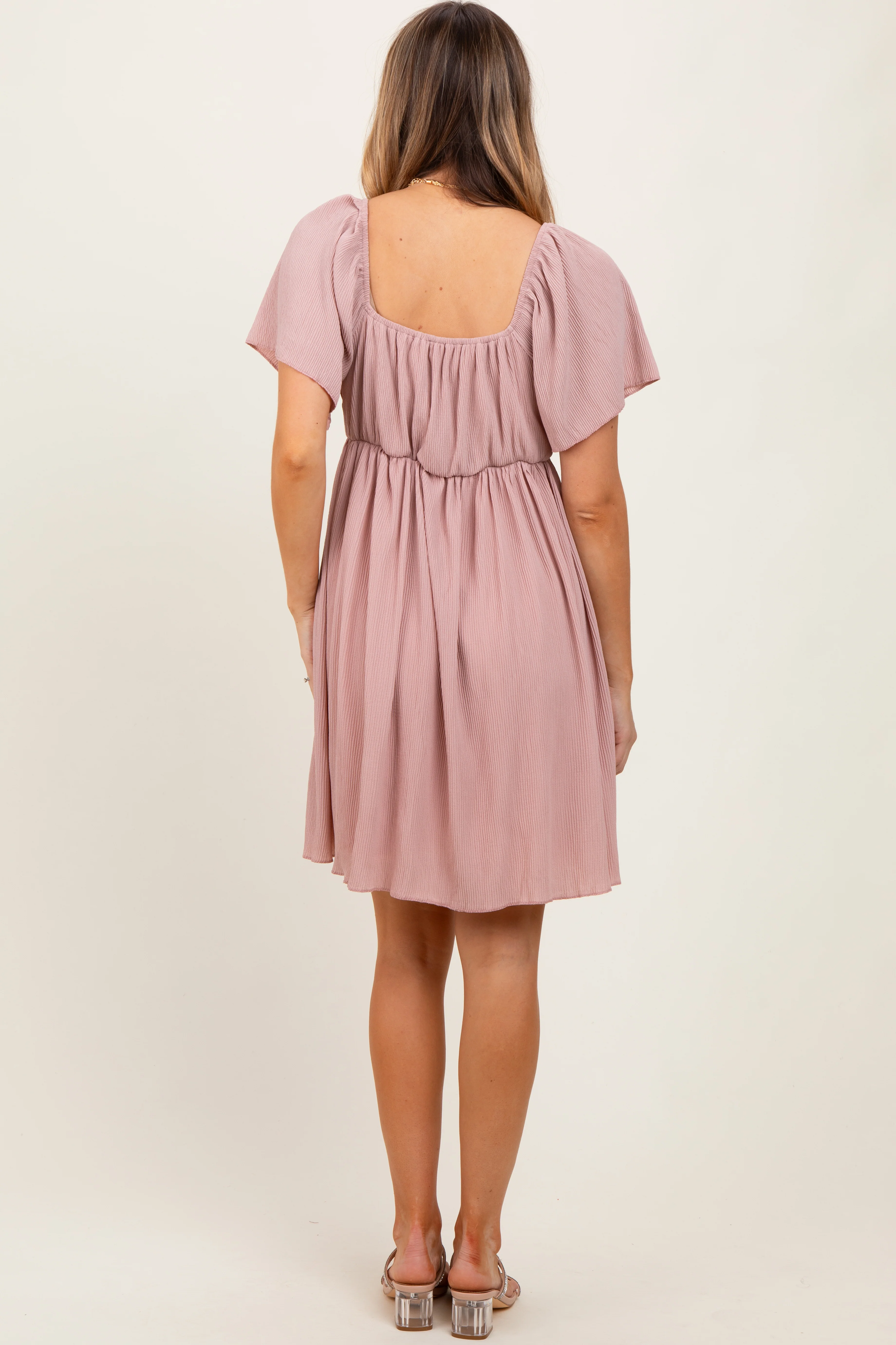 Light Pink Sweetheart Neckline Plisse Dress - Image 4