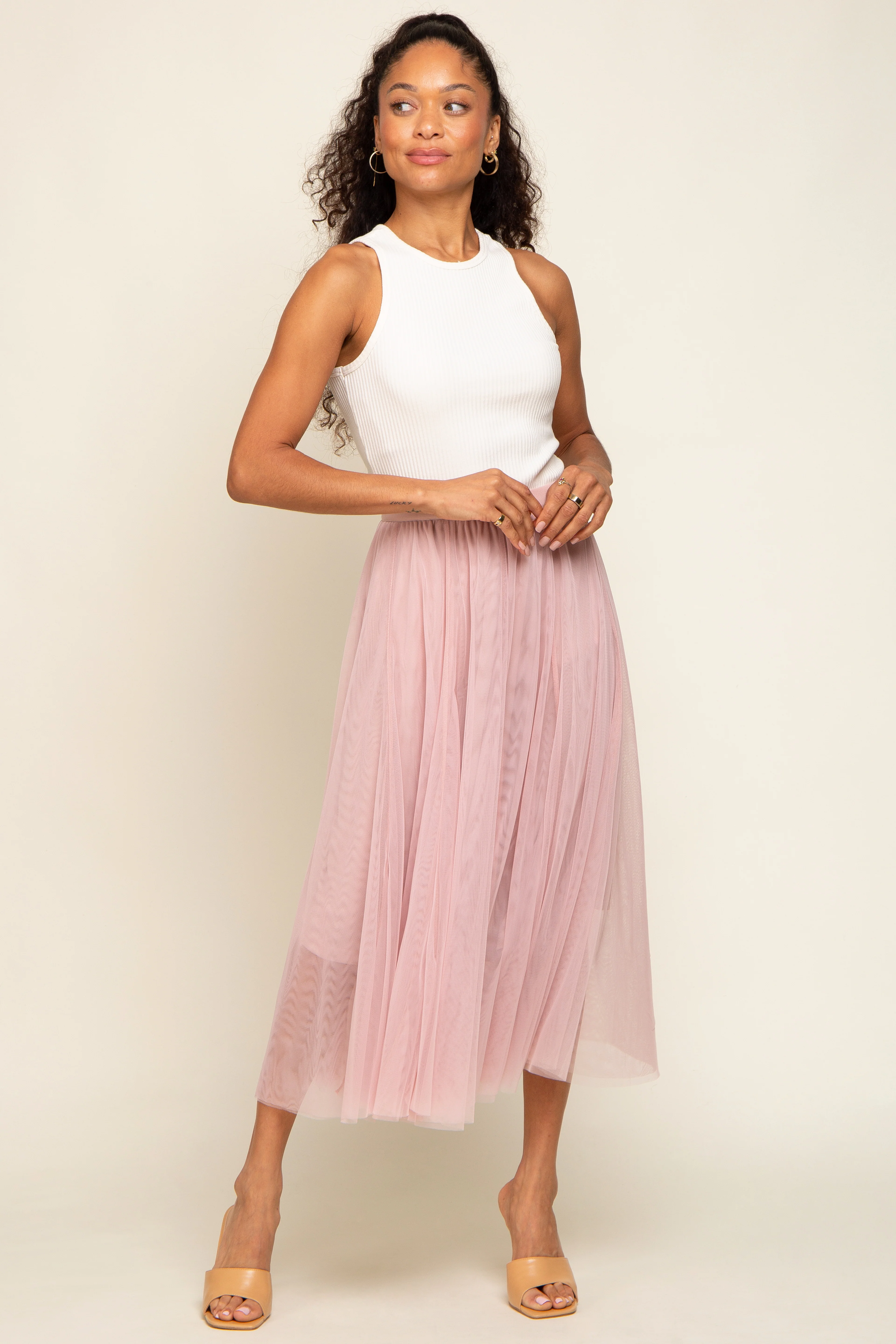 Light Pink Tulle Midi Skirt - Image 5