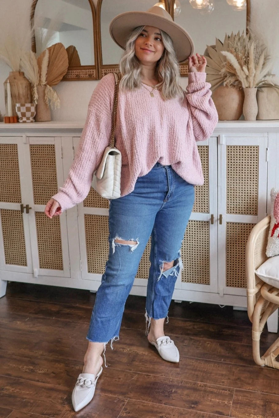 Light Pink V-Neck Soft Maternity Sweater - Image 9
