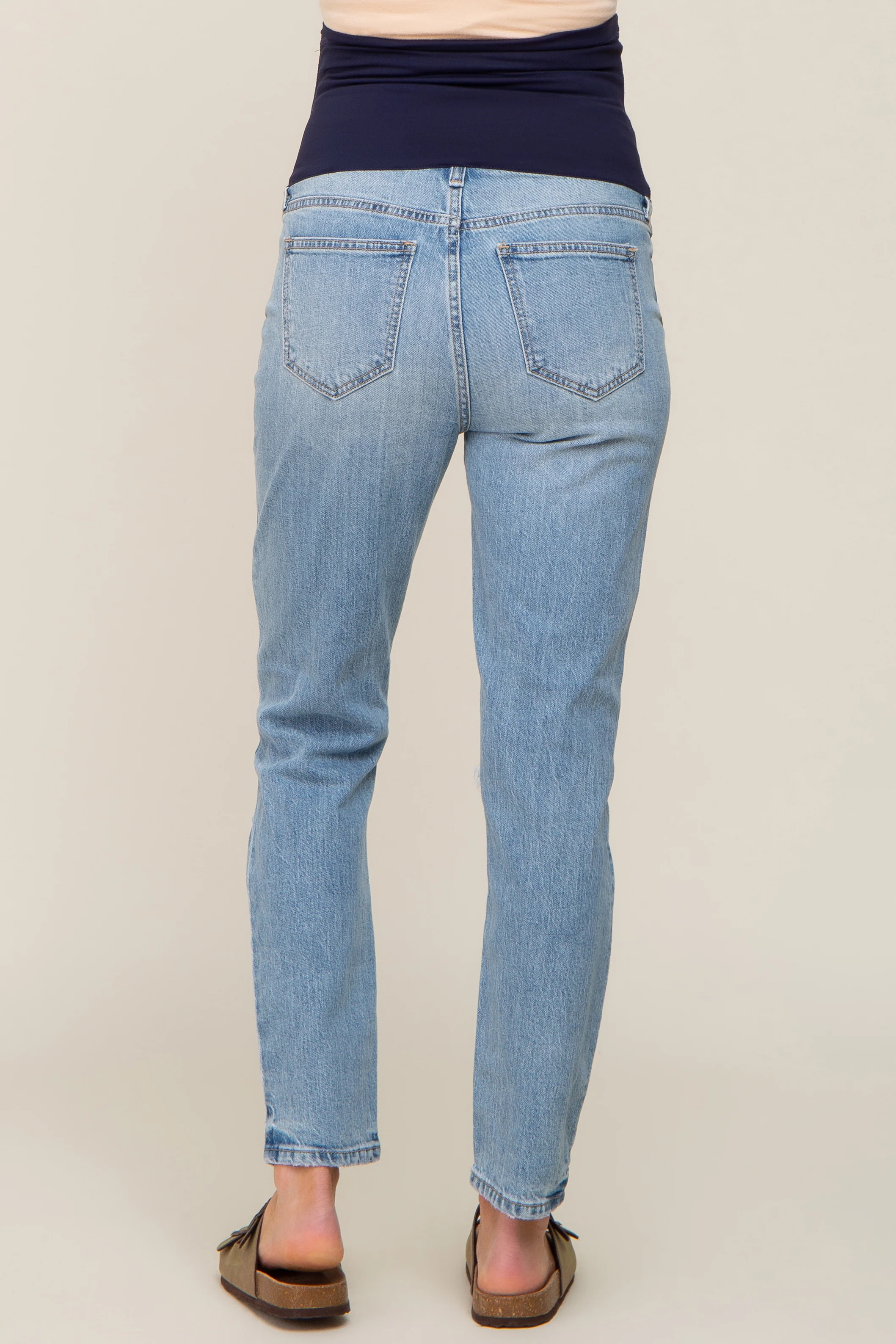 Light Wash Distressed Maternity Jeans - Image 9